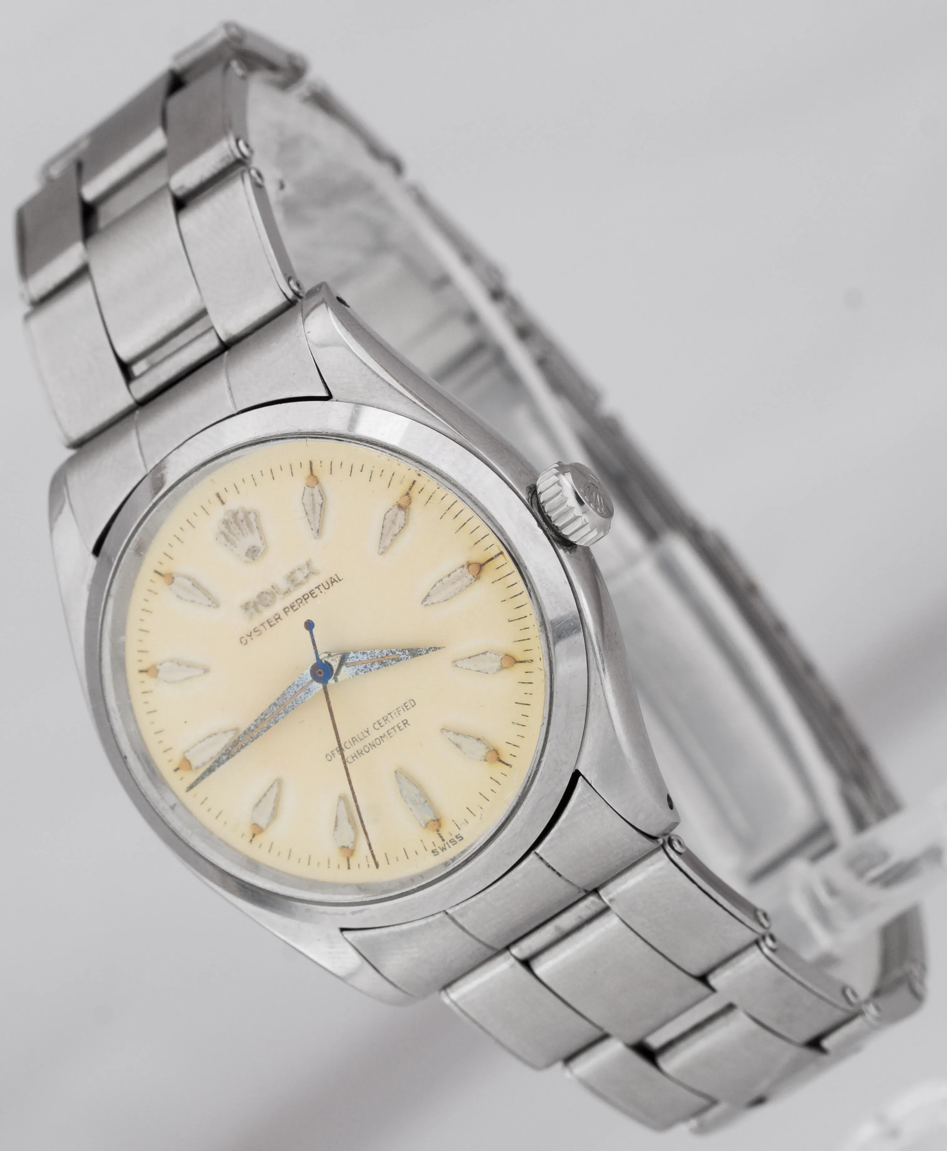 RARE 1957 Rolex Oyster Perpetual 34mm CREAM PATINA Stainless Steel Watch 6564
