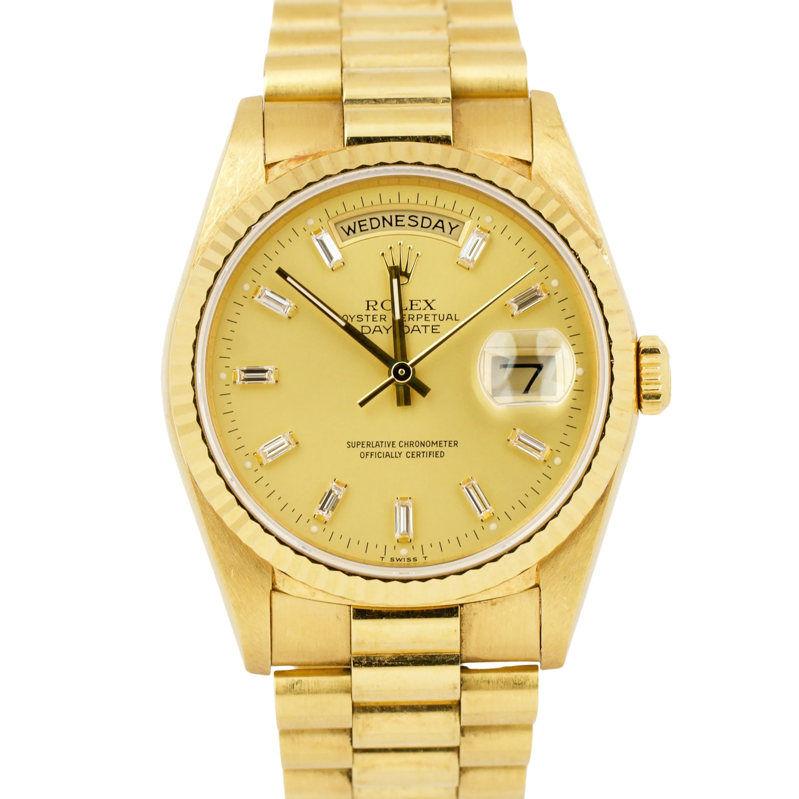 RARE FACTORY BAGUETTE ONLY Rolex Day-Date President Diamond 18238 36mm 18K Watch