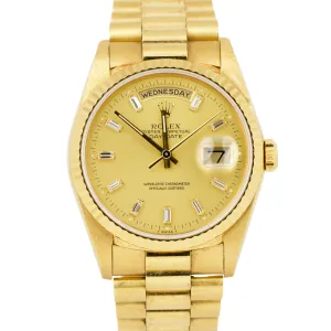 RARE FACTORY BAGUETTE ONLY Rolex Day-Date President Diamond 18238 36mm 18K Watch