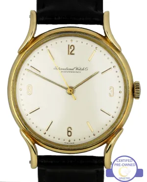 RARE IWC Schaffhausen Bombe Lugs Fancy 18K Gold Arabic Stick Calibre 60 Watch
