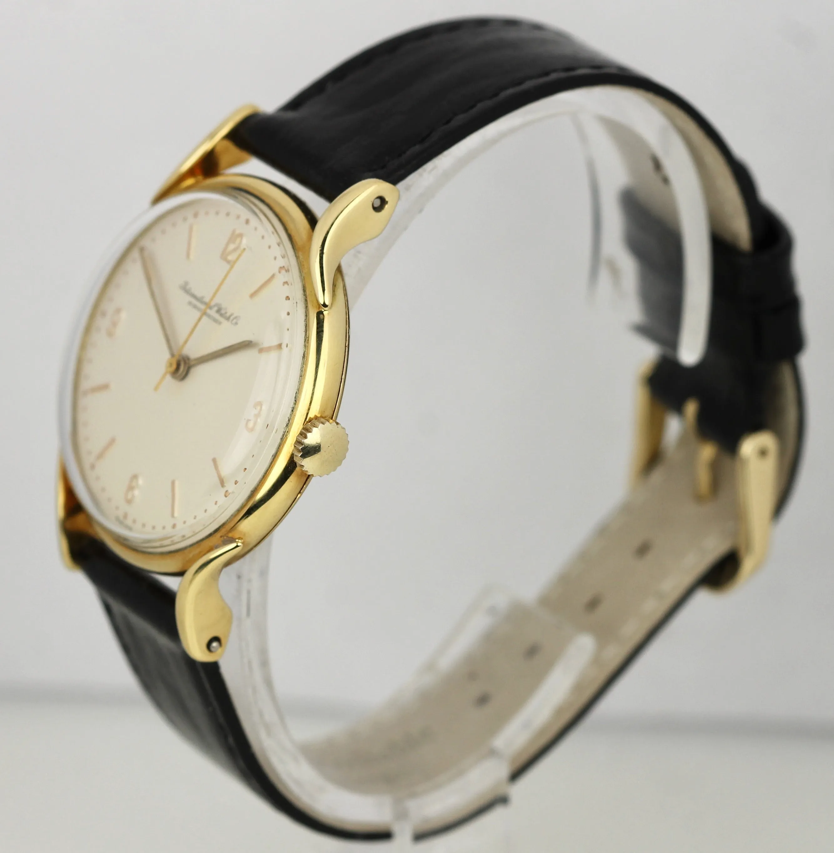 RARE IWC Schaffhausen Bombe Lugs Fancy 18K Gold Arabic Stick Calibre 60 Watch