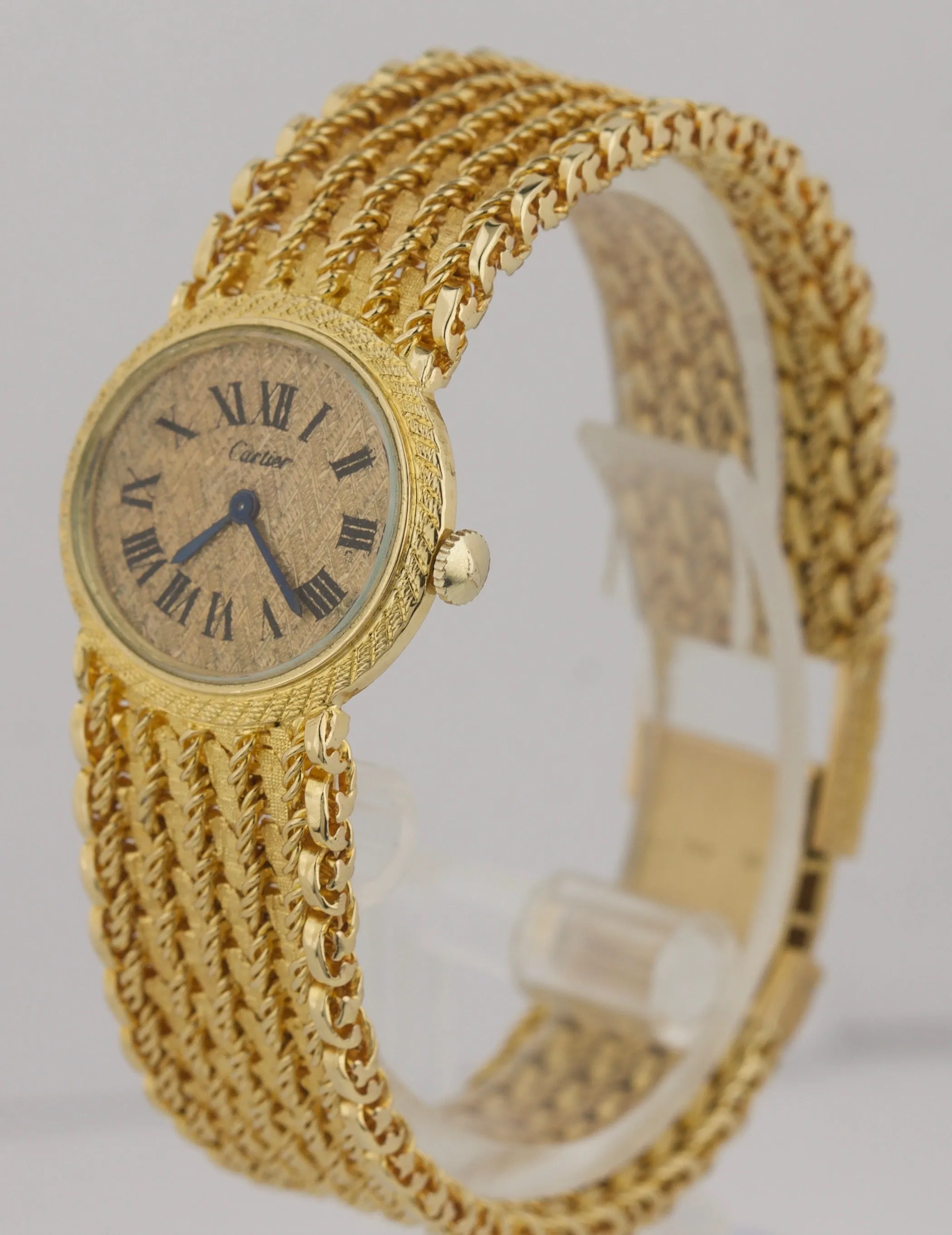 RARE Ladies Cartier Bueche Girod 18K Yellow Gold 25mm Roman Numeral Mesh Watch