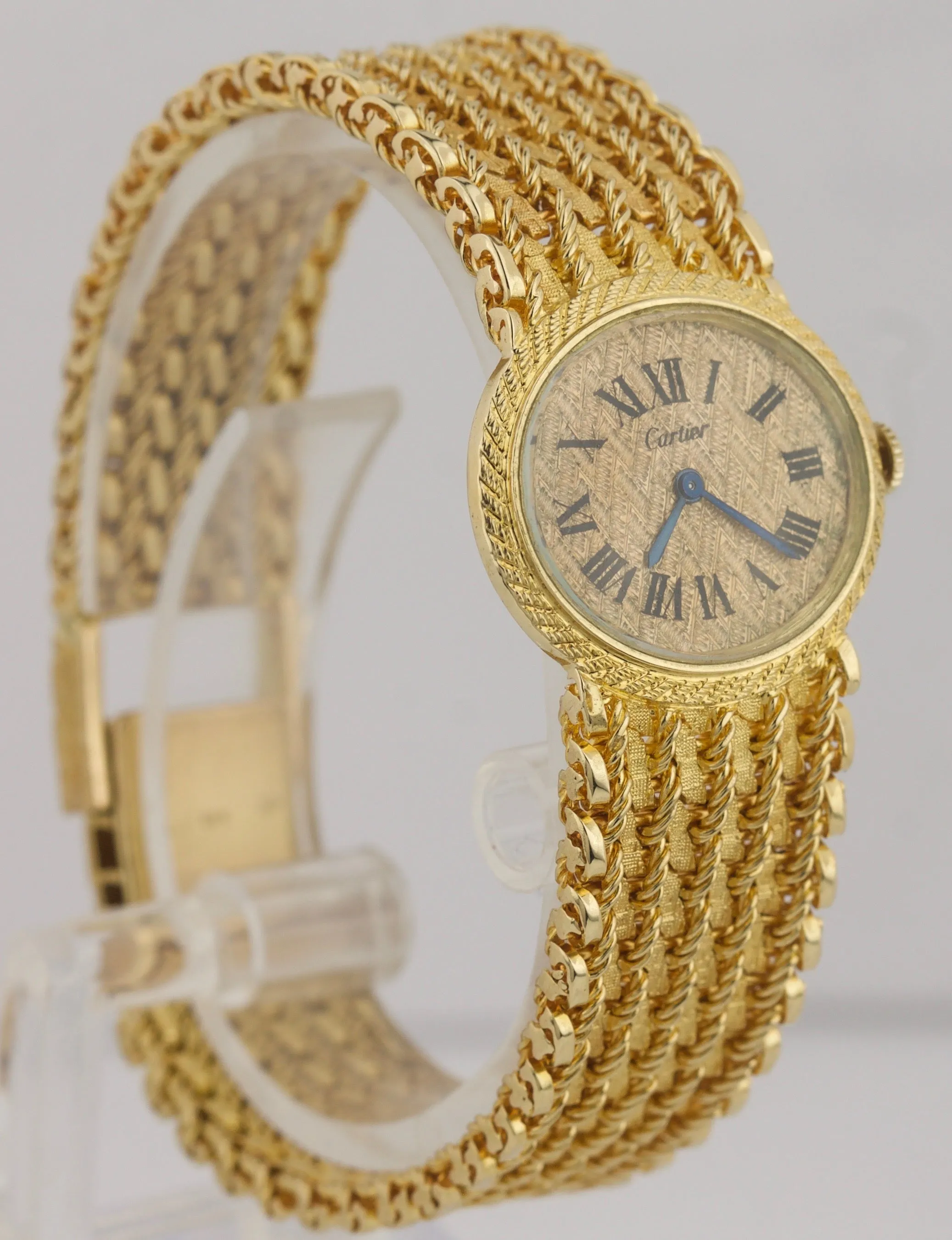 RARE Ladies Cartier Bueche Girod 18K Yellow Gold 25mm Roman Numeral Mesh Watch