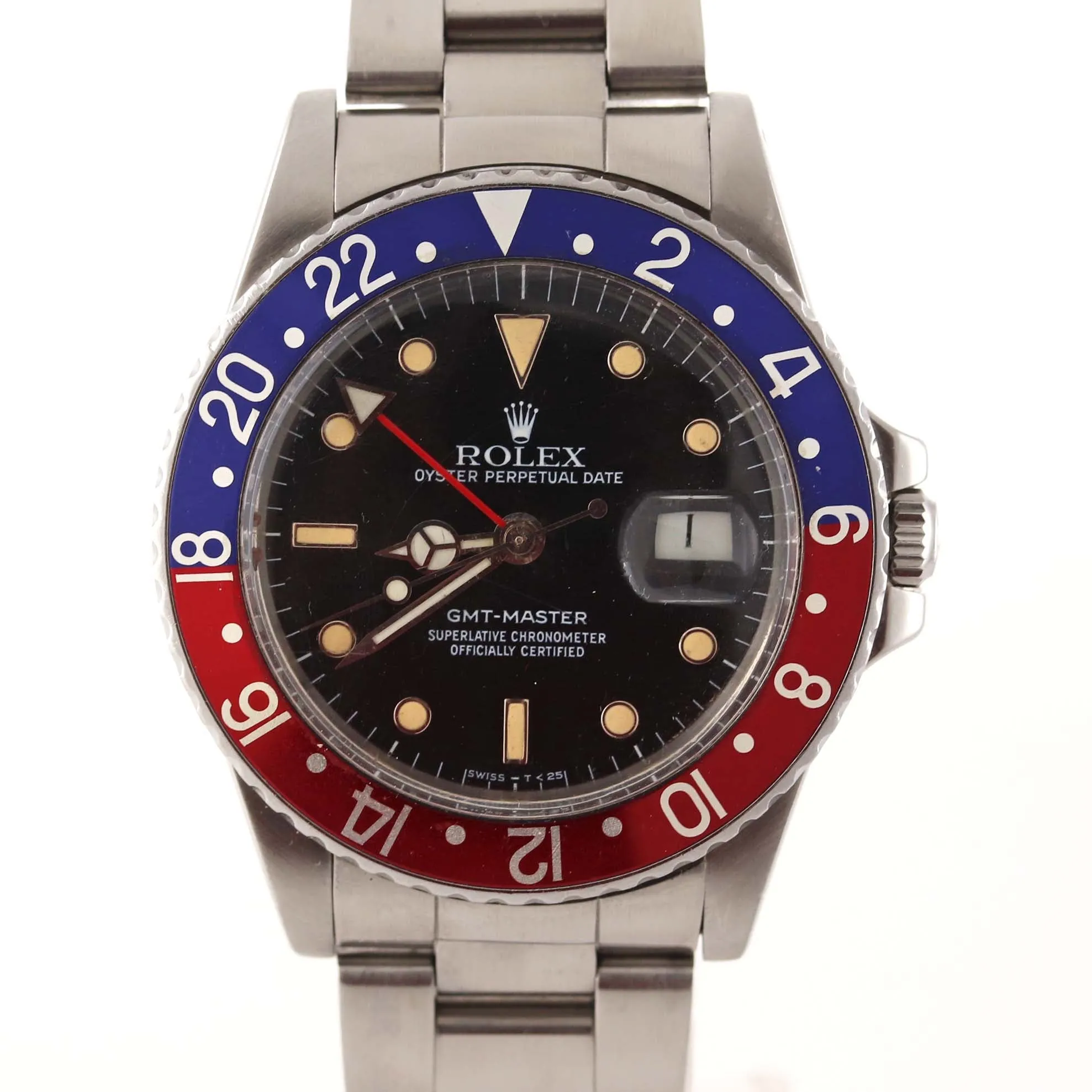 RARE PAPERS Rolex GMT-Master Pepsi Blue Red Patina Steel 16750 40mm Watch Box
