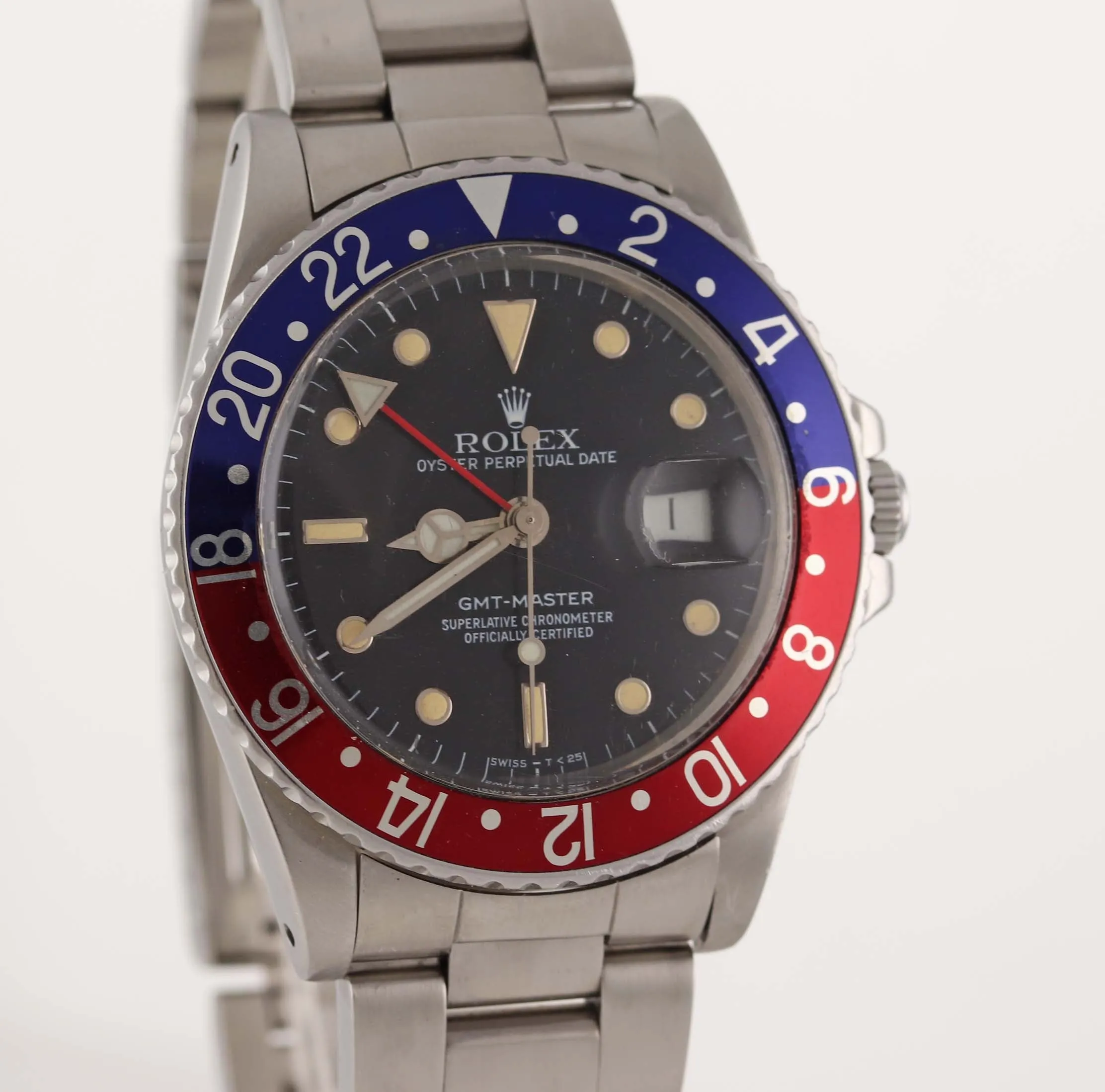 RARE PAPERS Rolex GMT-Master Pepsi Blue Red Patina Steel 16750 40mm Watch Box