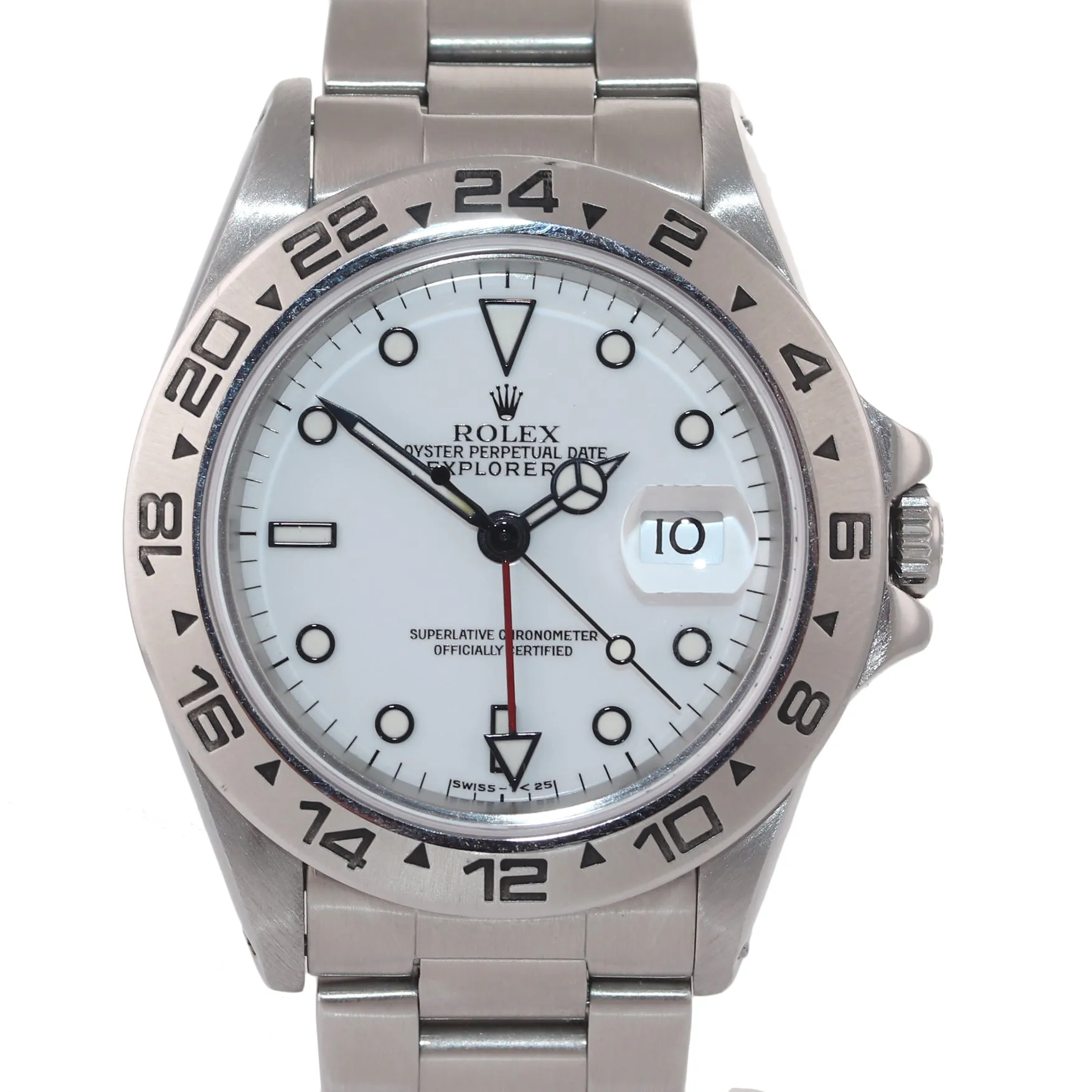 RARE Rolex Explorer II 16550 Fat Font Stainless Polar White Date GMT Date Watch