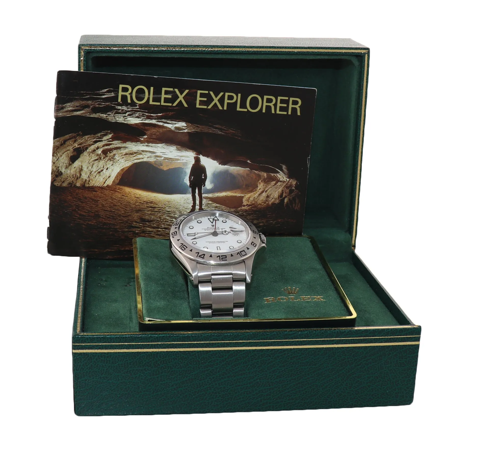 RARE Rolex Explorer II 16550 Fat Font Stainless Polar White Date GMT Date Watch