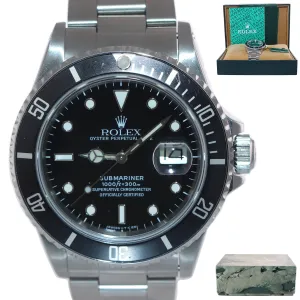 RARE Rolex Submariner Date 16800 Steel Black 40mm Dive Watch Box