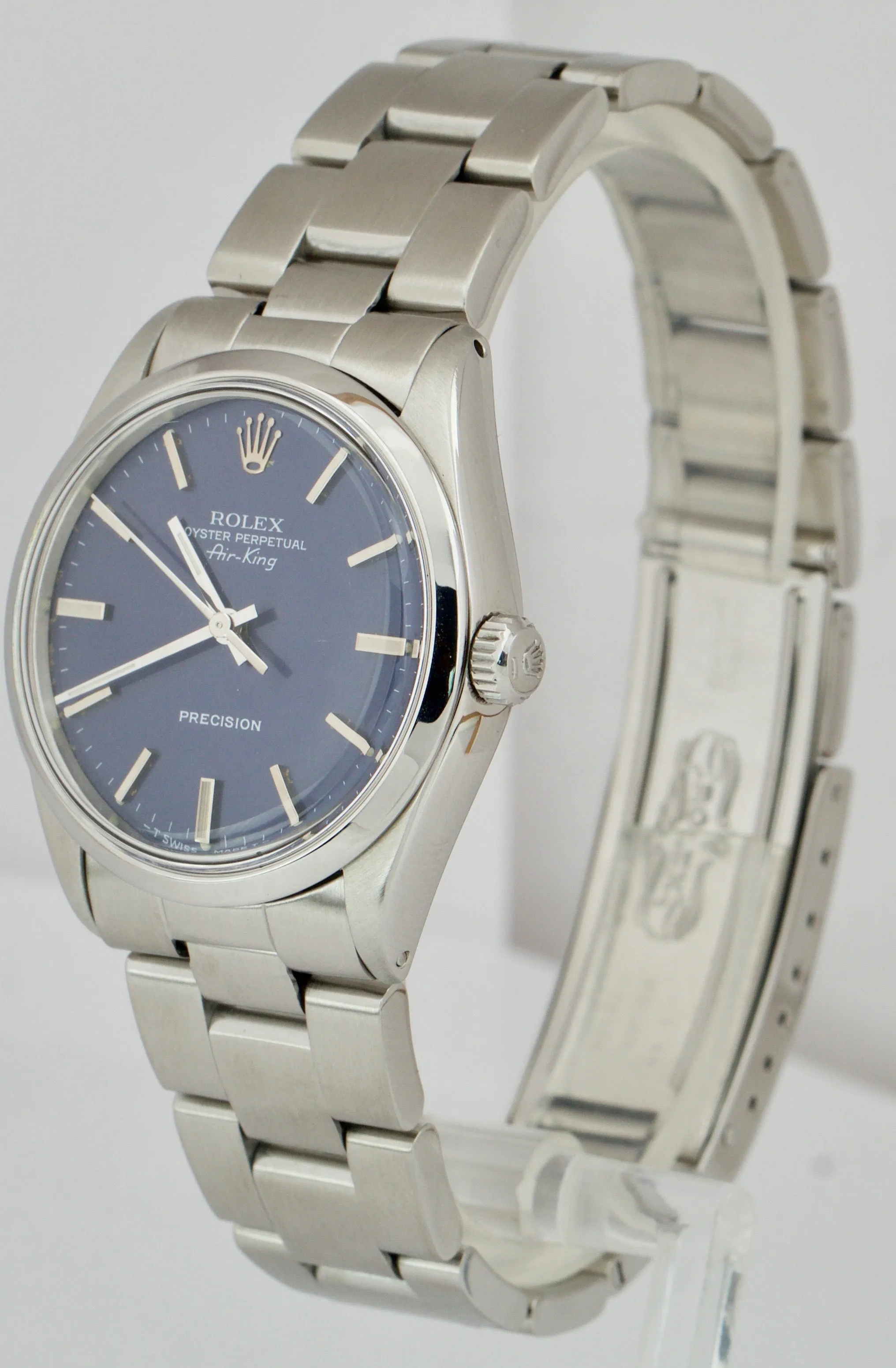 RARE VINTAGE 1987 Rolex Air-King 5500 BLUE DIAL Stainless Steel 34mm Watch 14000