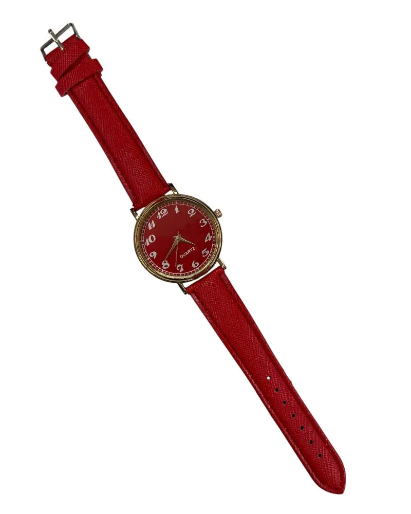 Red Textured PU Strap Watch