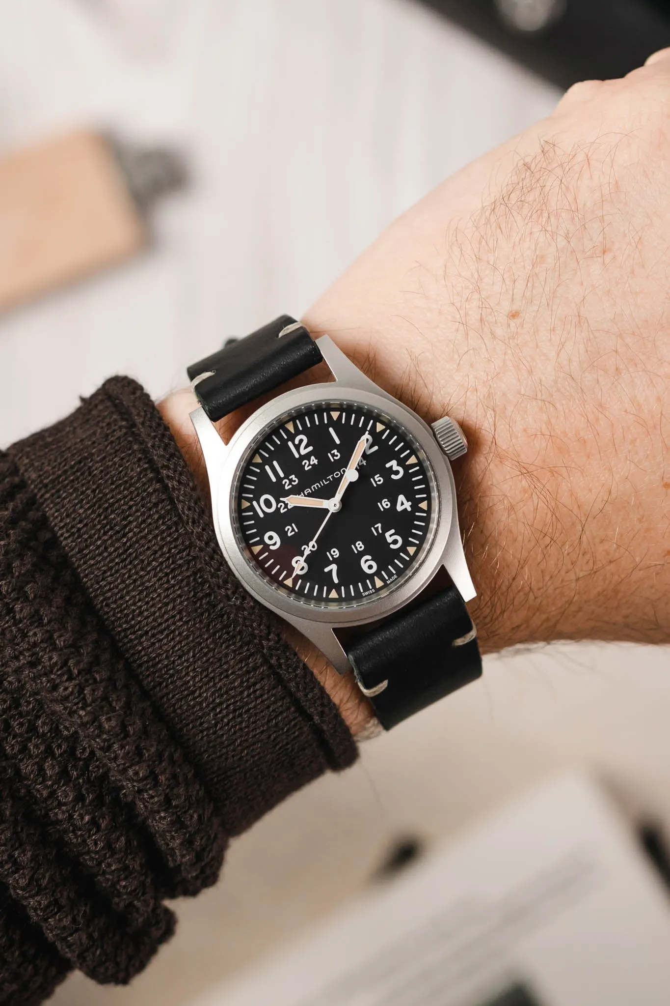 RIOS1931 WATTS Vintage Leather Watch Strap in BLACK
