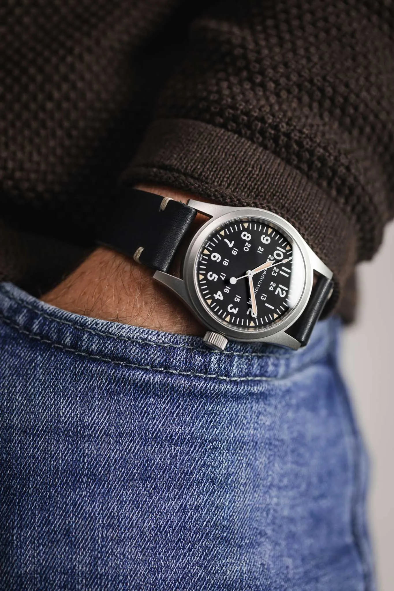RIOS1931 WATTS Vintage Leather Watch Strap in BLACK