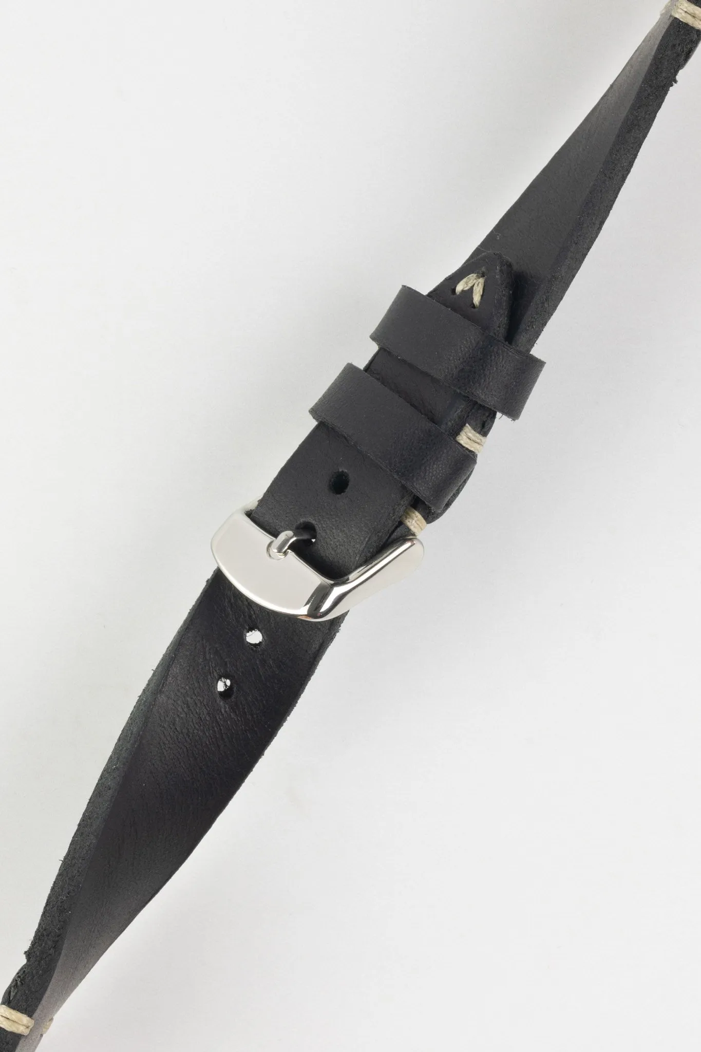 RIOS1931 WATTS Vintage Leather Watch Strap in BLACK