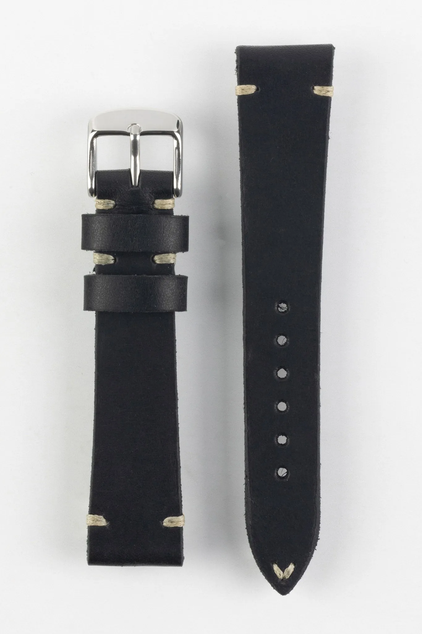 RIOS1931 WATTS Vintage Leather Watch Strap in BLACK