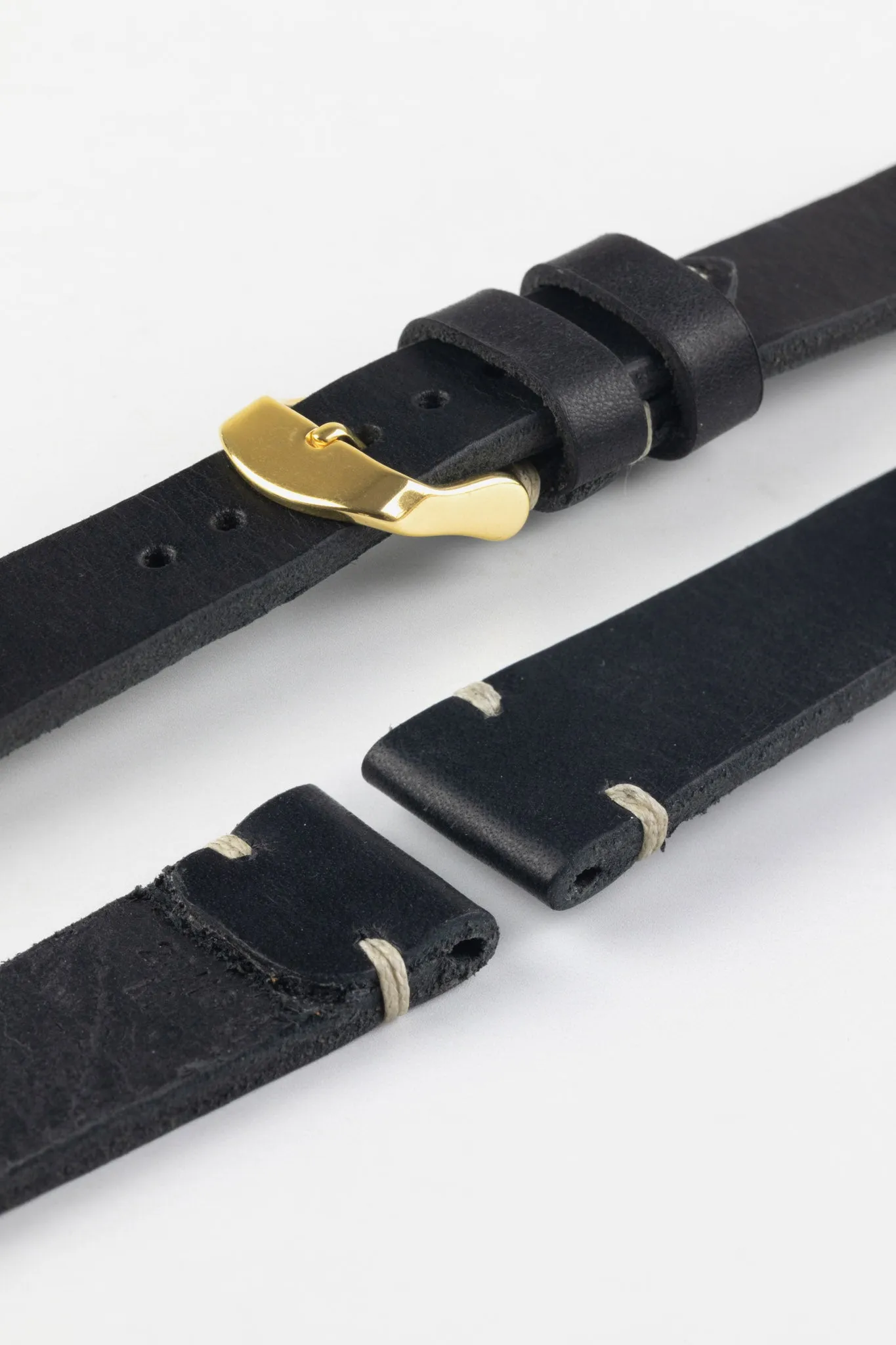 RIOS1931 WATTS Vintage Leather Watch Strap in BLACK