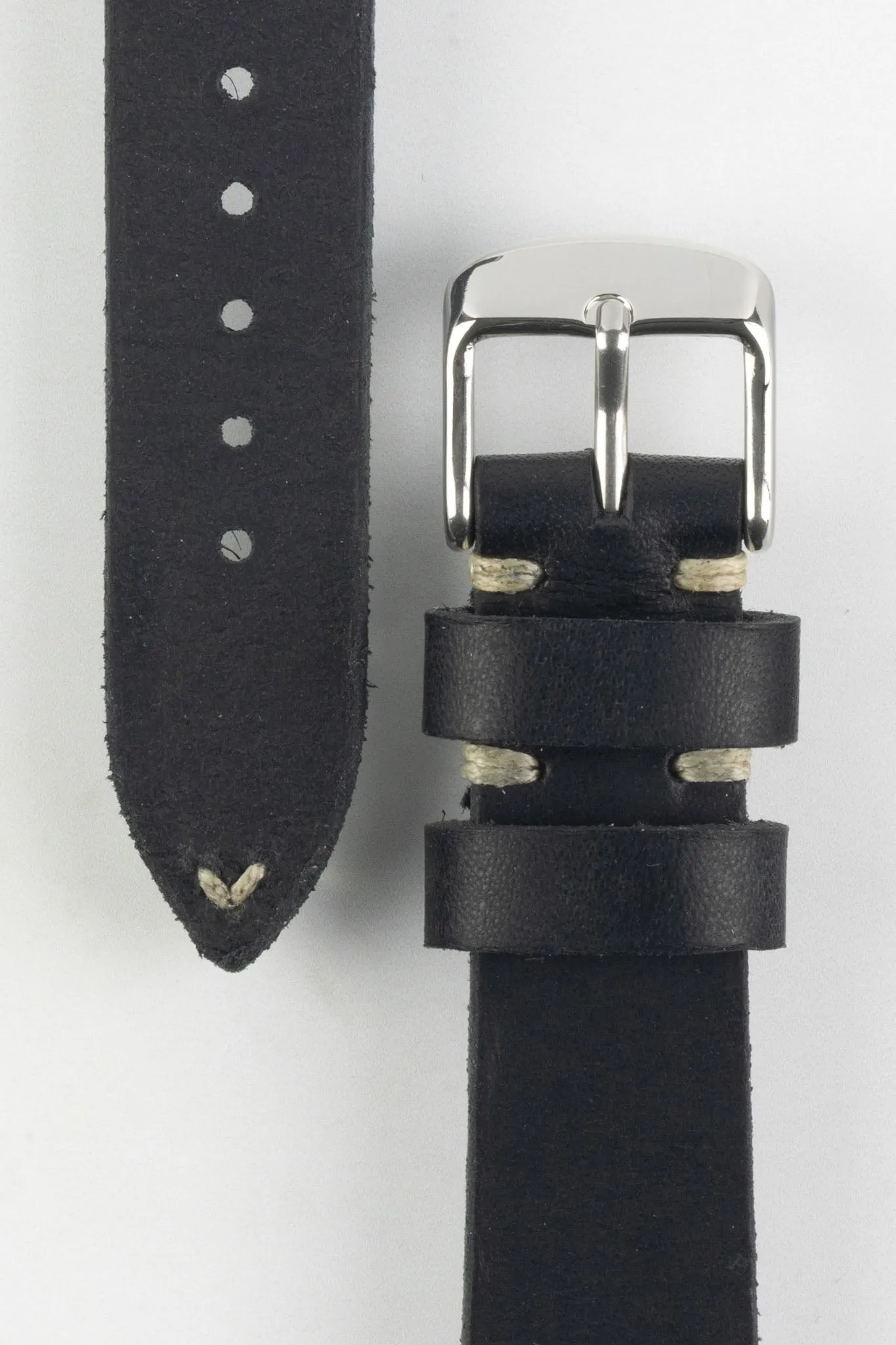 RIOS1931 WATTS Vintage Leather Watch Strap in BLACK