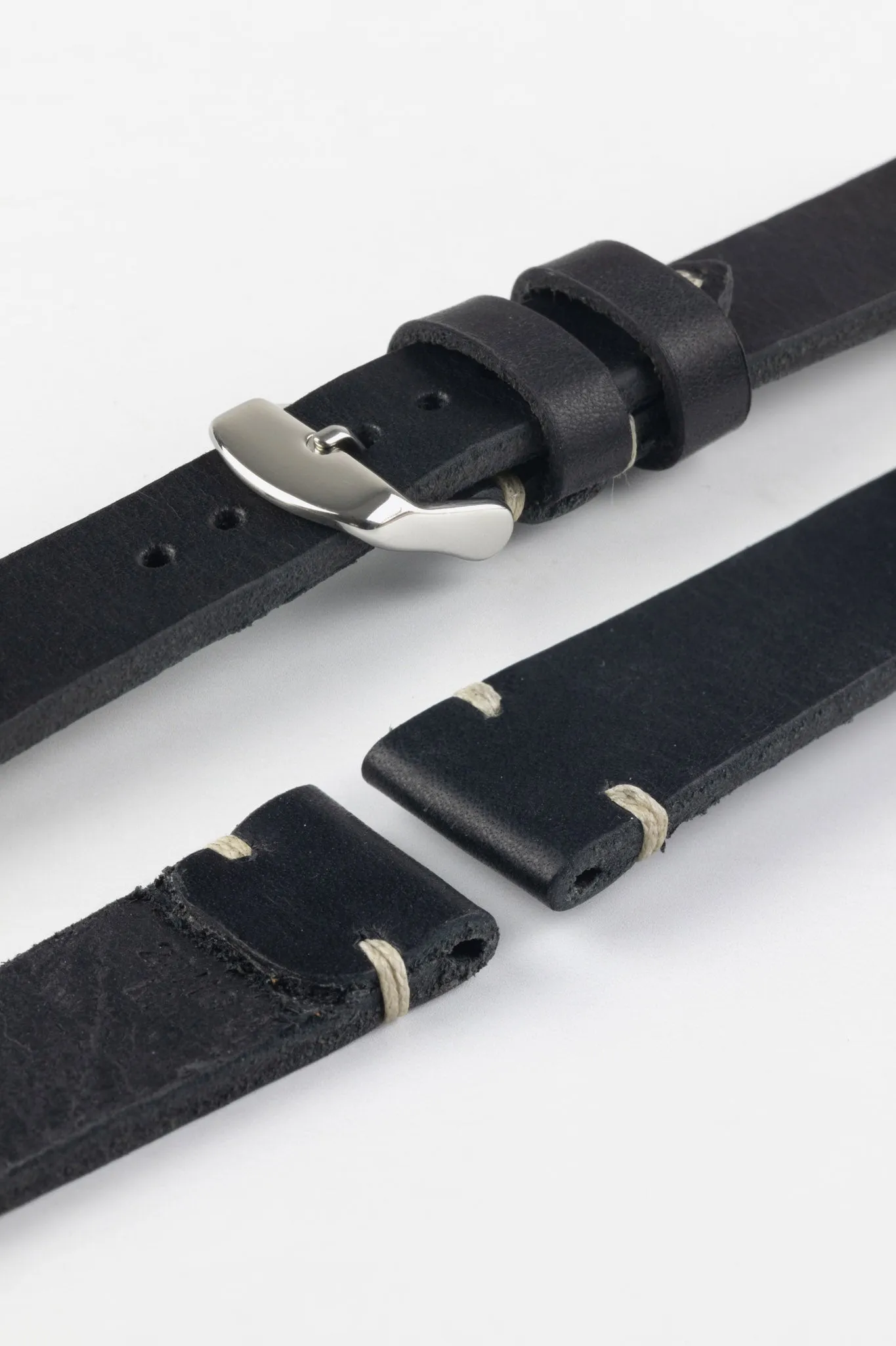 RIOS1931 WATTS Vintage Leather Watch Strap in BLACK