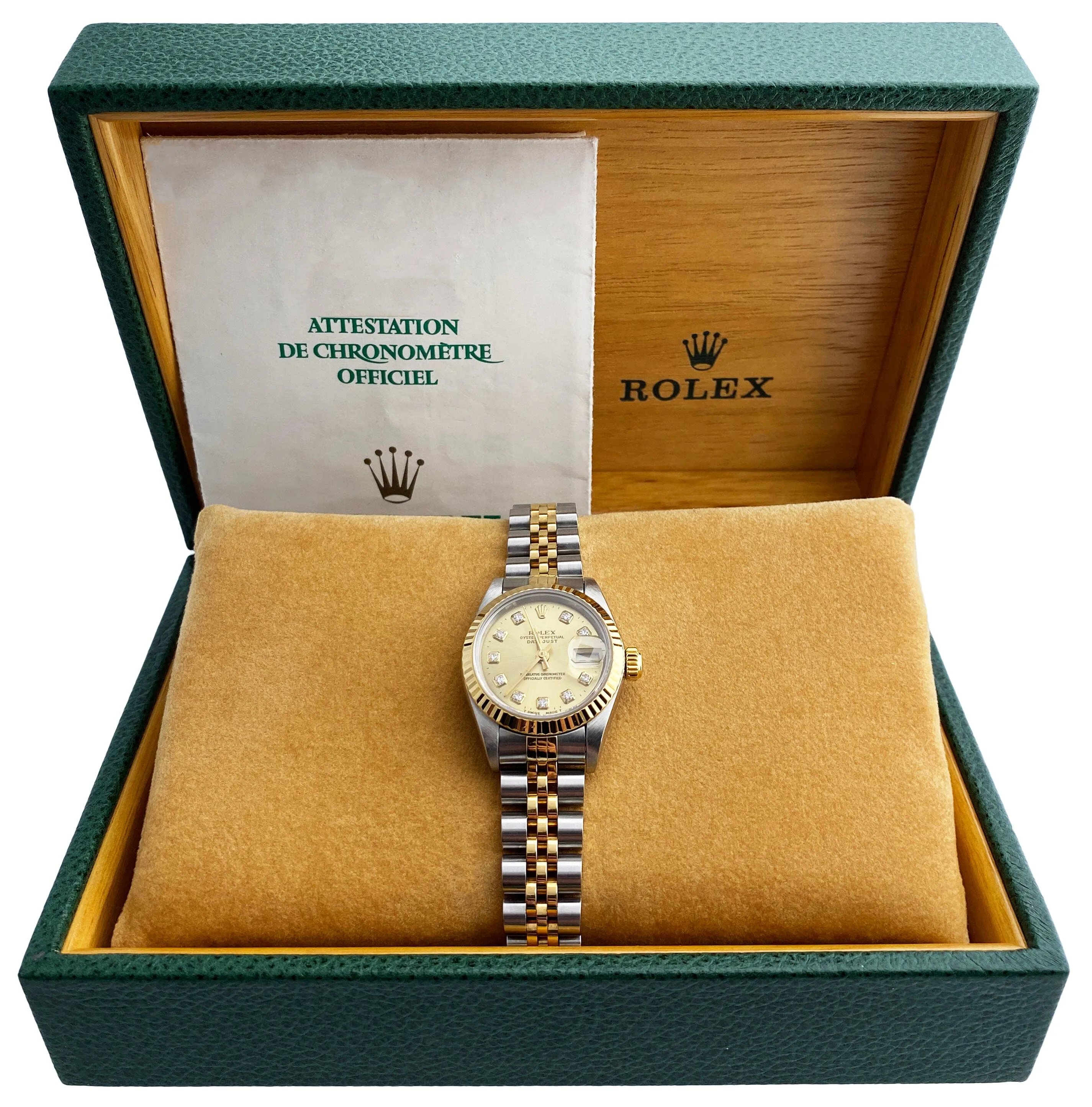 Rolex 69173 Datejust Diamond Dial Ladies Watch Box Papers