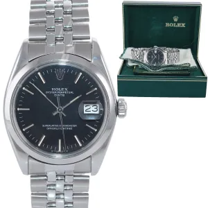 Rolex Black Stick Dial 34mm Steel Bezel 1500 Date Watch Box