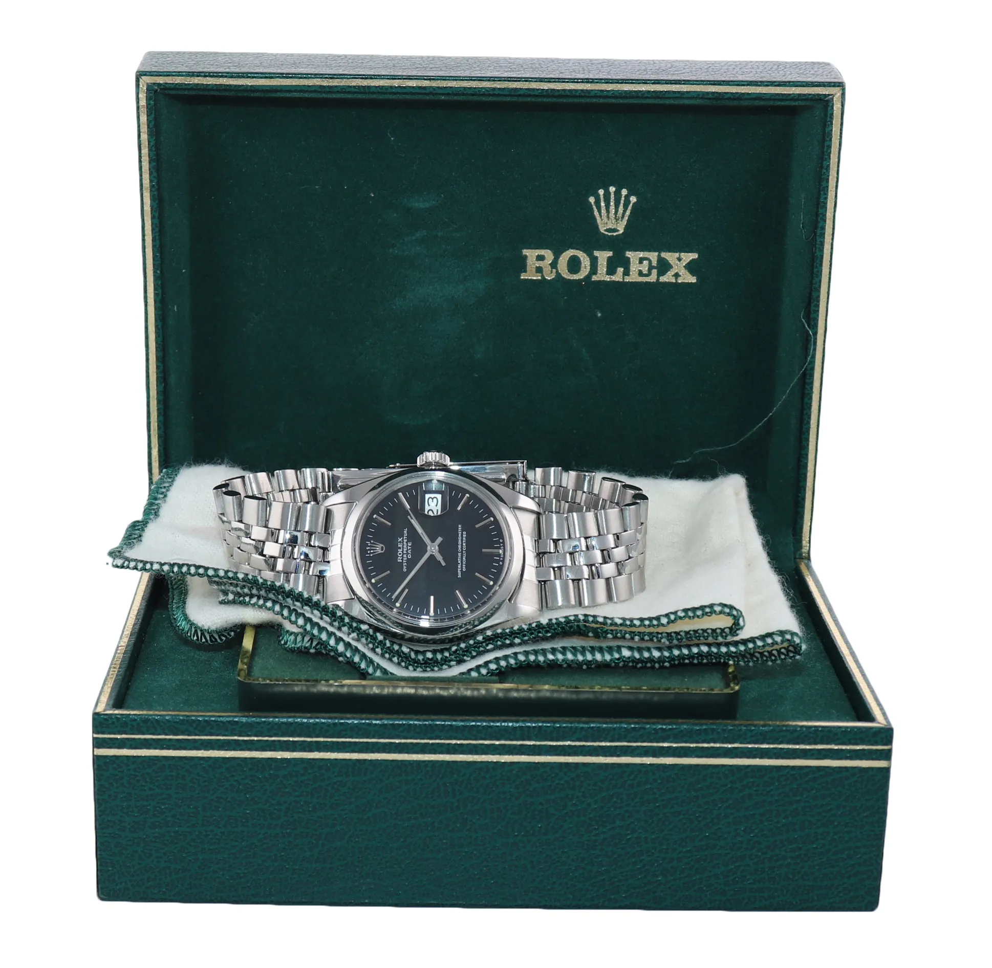 Rolex Black Stick Dial 34mm Steel Bezel 1500 Date Watch Box