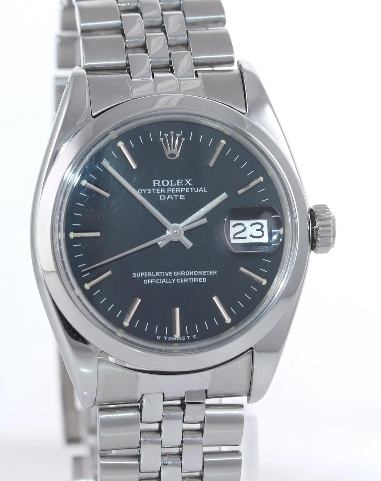 Rolex Black Stick Dial 34mm Steel Bezel 1500 Date Watch Box