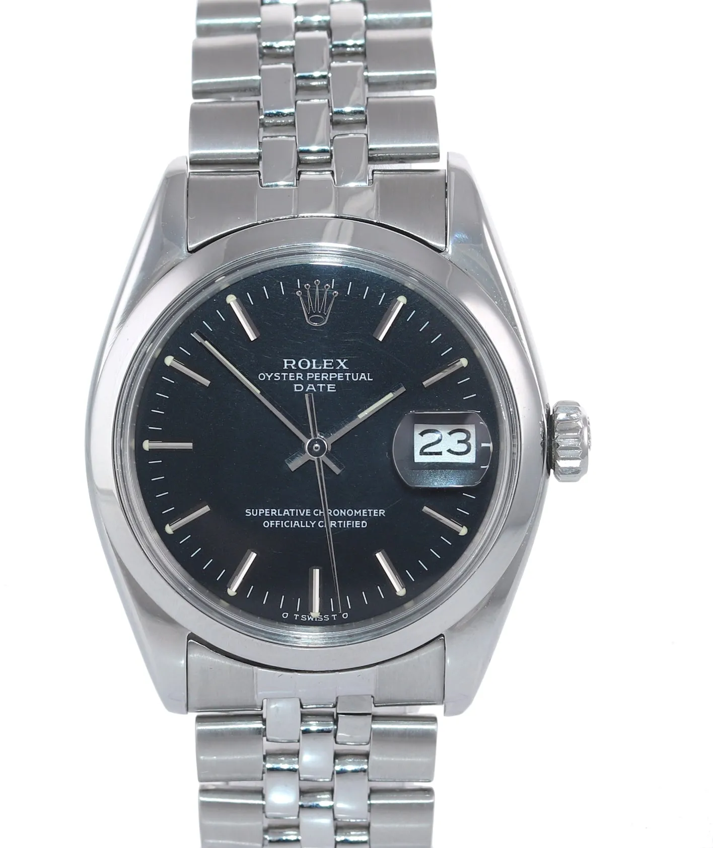 Rolex Black Stick Dial 34mm Steel Bezel 1500 Date Watch Box