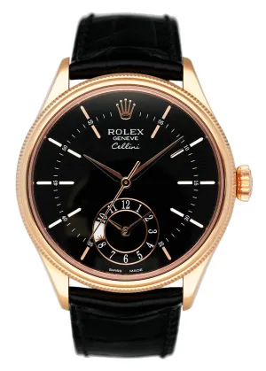 Rolex Cellini Dual Time 50525 18K Rose Gold Mens Watch Box Papers
