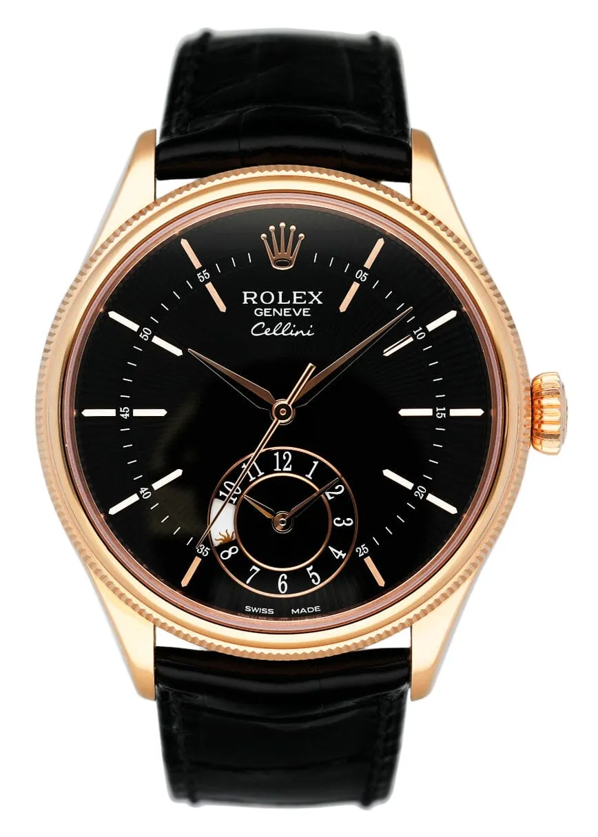 Rolex Cellini Dual Time 50525 18K Rose Gold Mens Watch Box Papers
