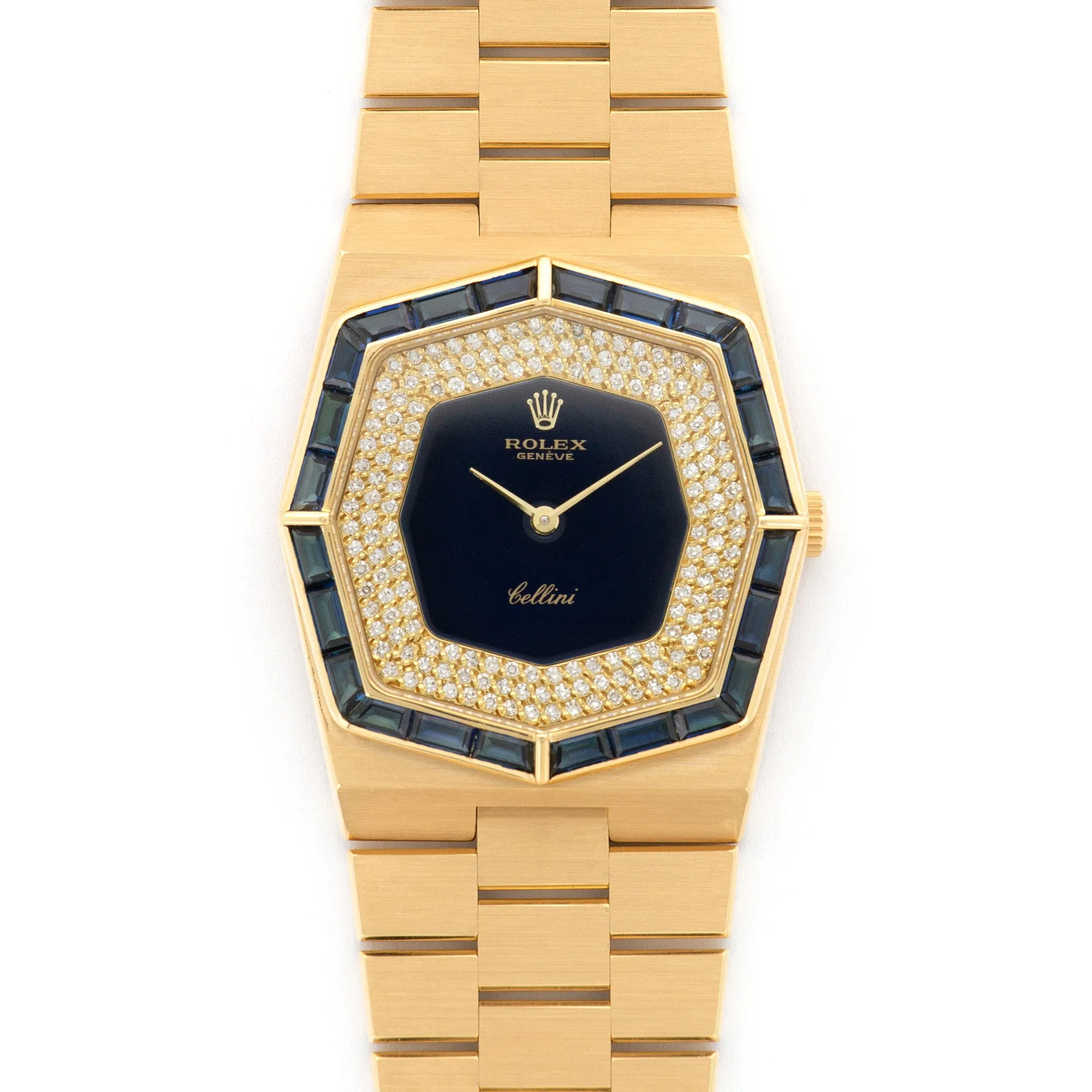 Rolex Cellini Yellow Gold with Sapphire Bezen and Diamond Dial Ref. 5019/8