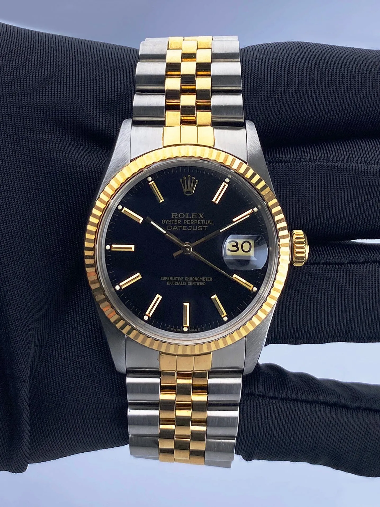 Rolex Datejust 16013 Black Dial Mens Watch Box Papers