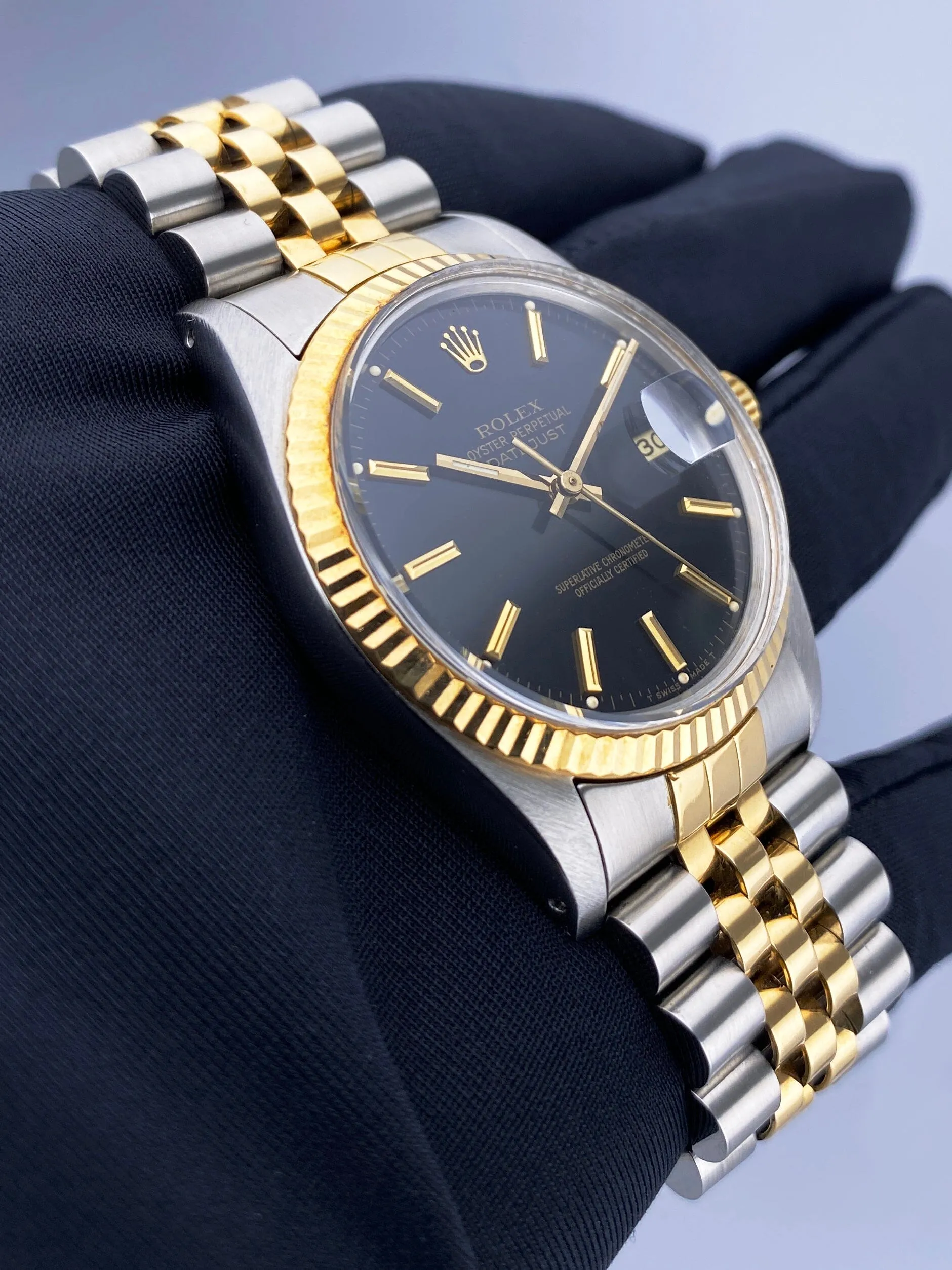 Rolex Datejust 16013 Black Dial Mens Watch Box Papers