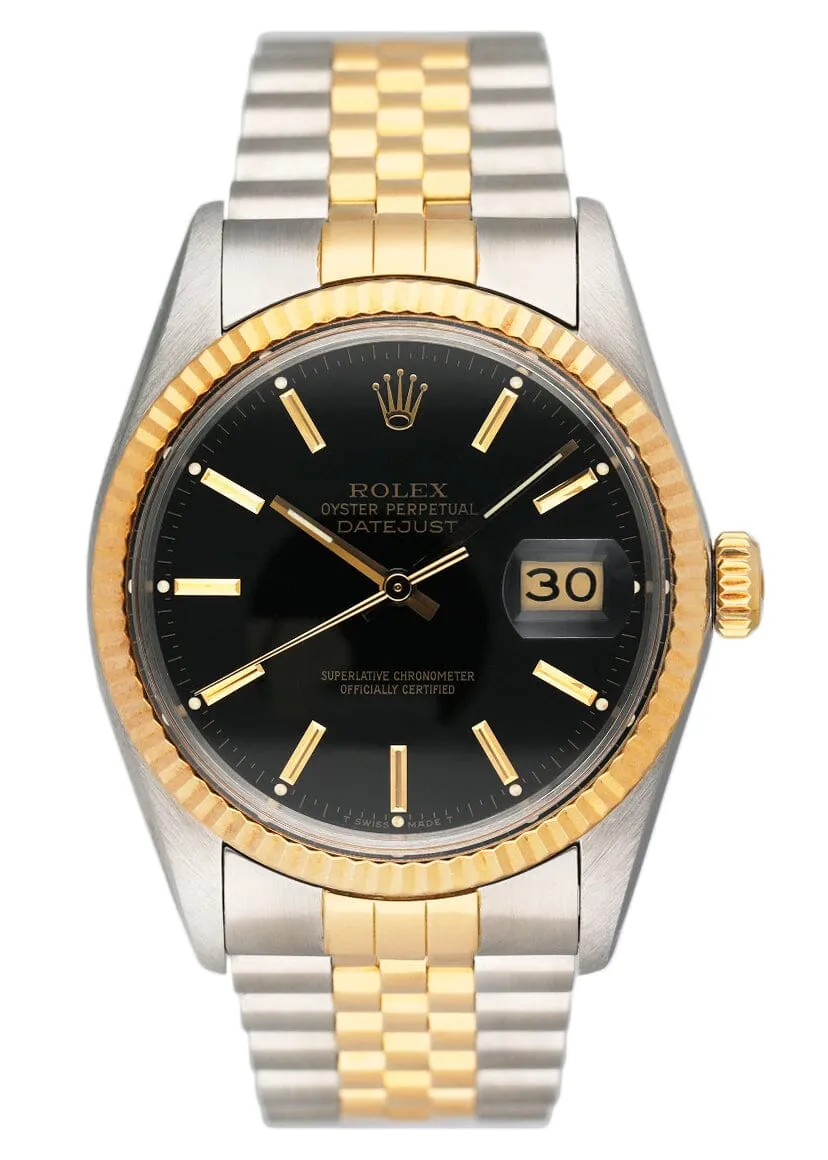 Rolex Datejust 16013 Black Dial Mens Watch Box Papers