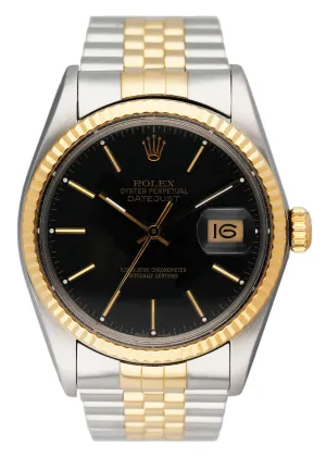 Rolex Datejust 16013 Black Dial Mens Watch Box Papers