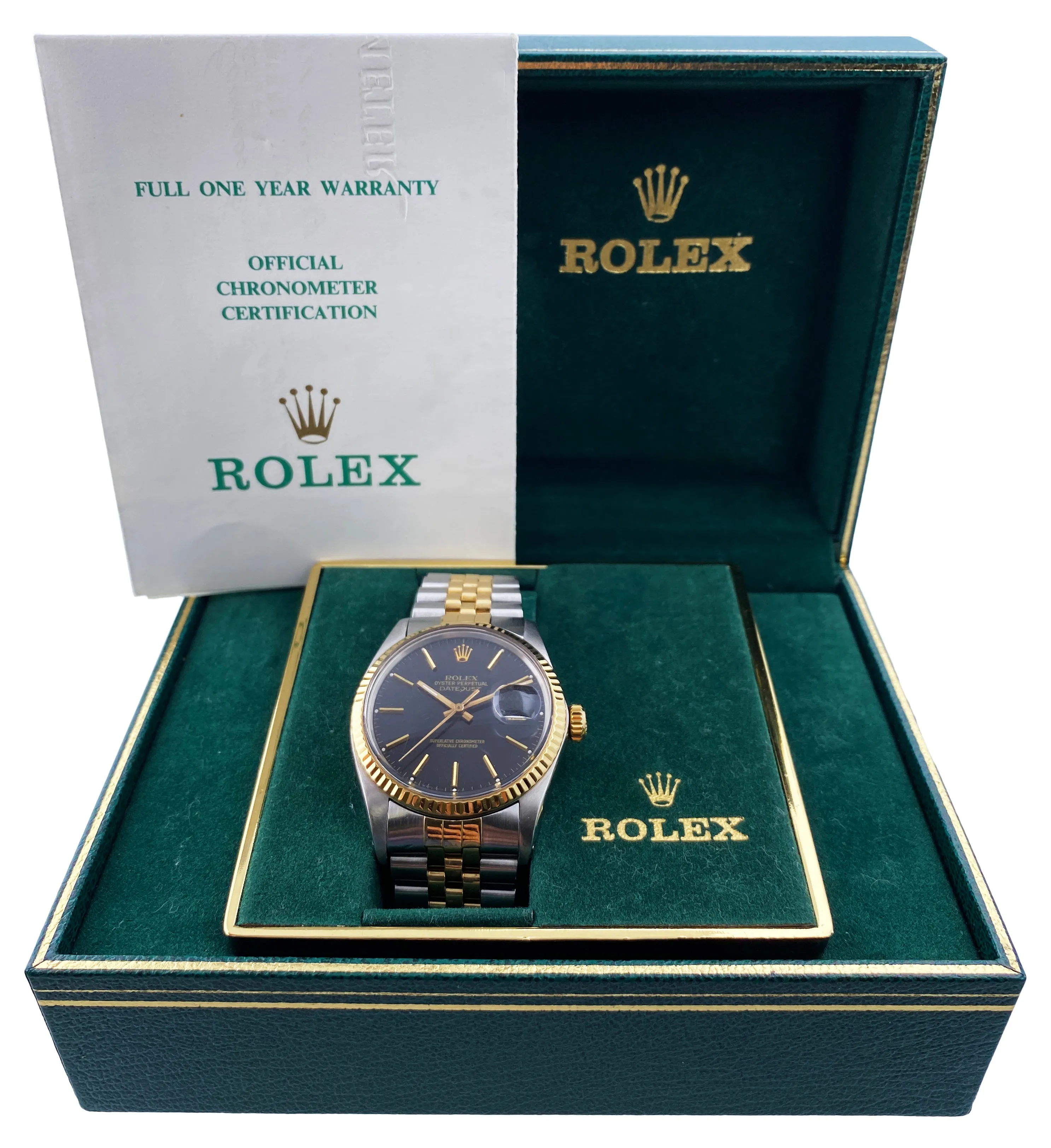 Rolex Datejust 16013 Black Dial Mens Watch Box Papers