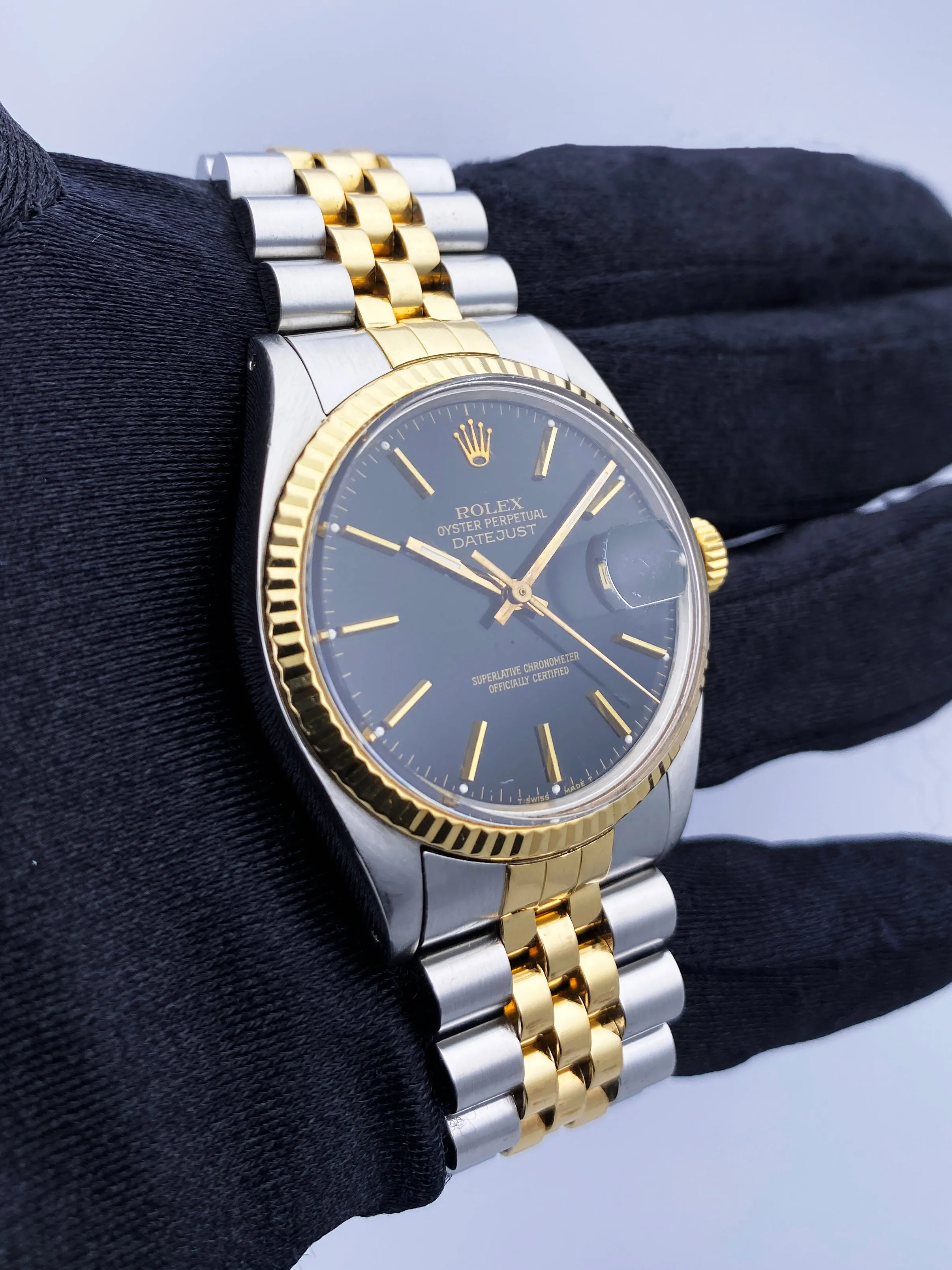 Rolex Datejust 16013 Black Dial Mens Watch Box Papers