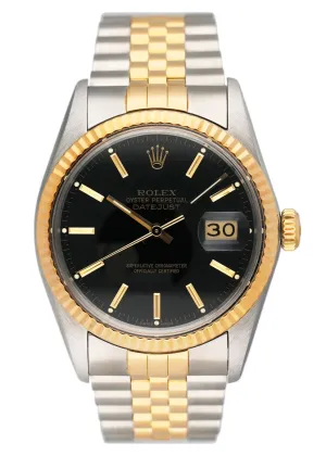 Rolex Datejust 16013 Black Dial Mens Watch Box Papers