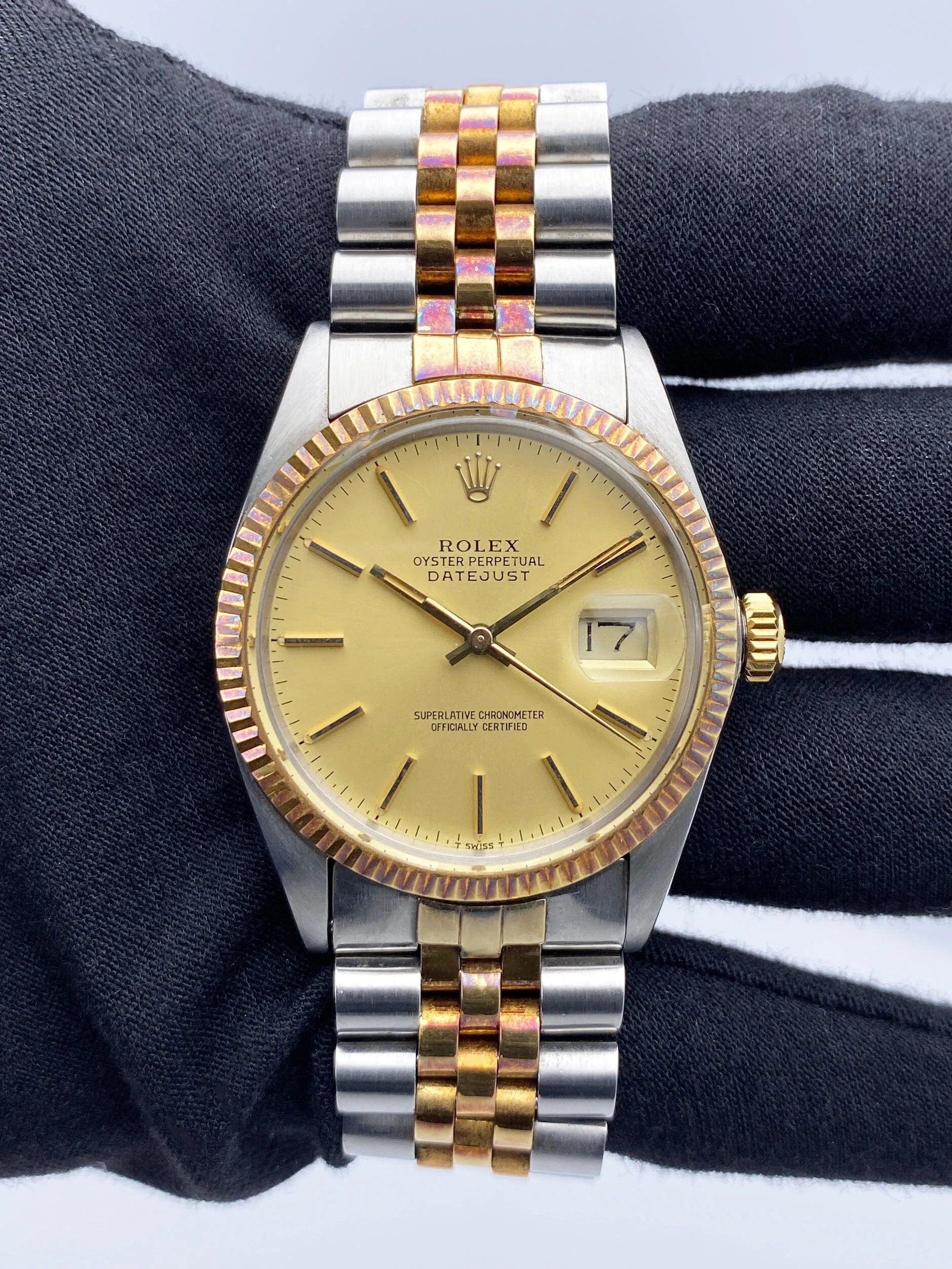 Rolex Datejust 16013 Champagne Dial Mens Watch Box Papers