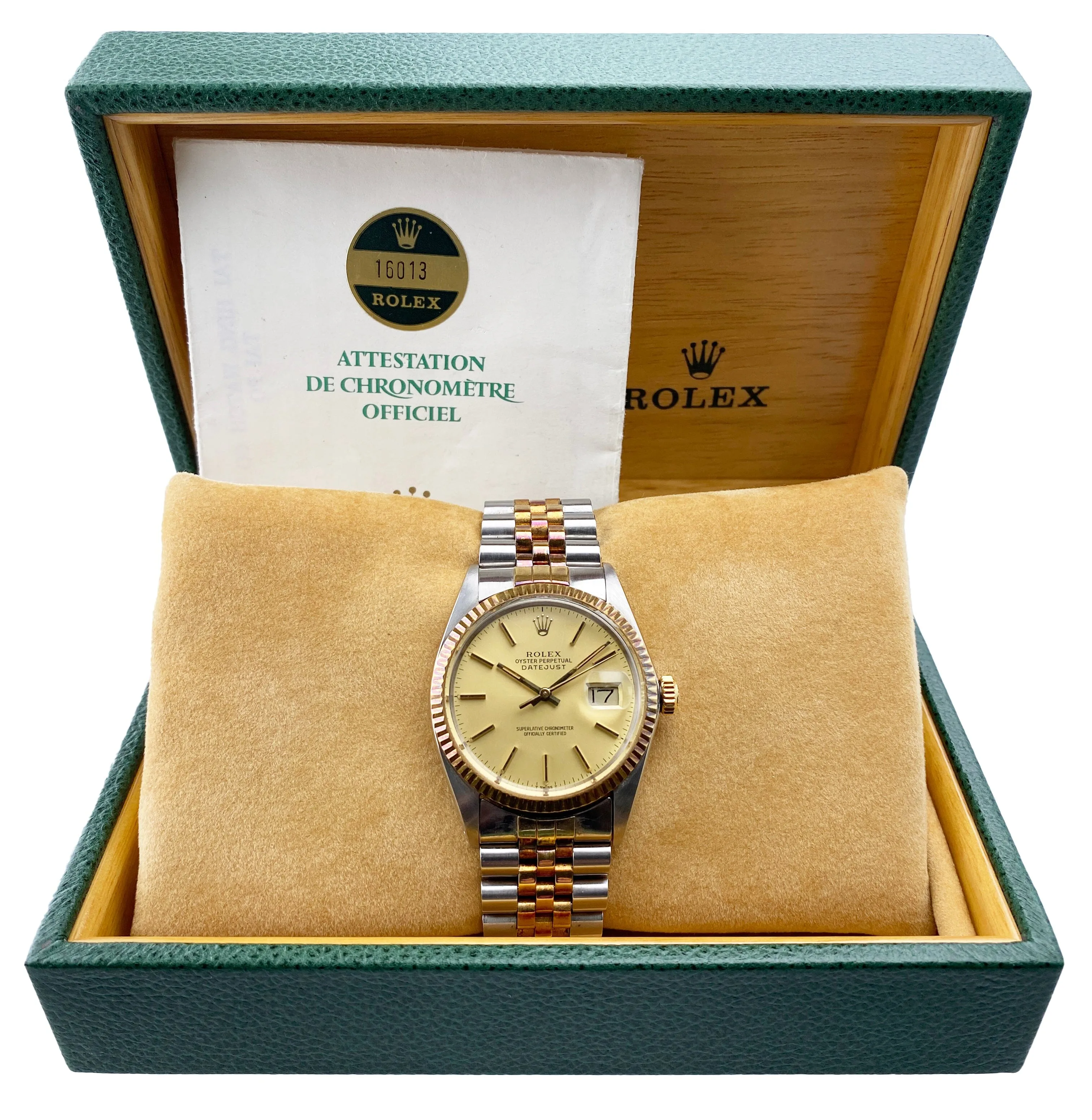 Rolex Datejust 16013 Champagne Dial Mens Watch Box Papers