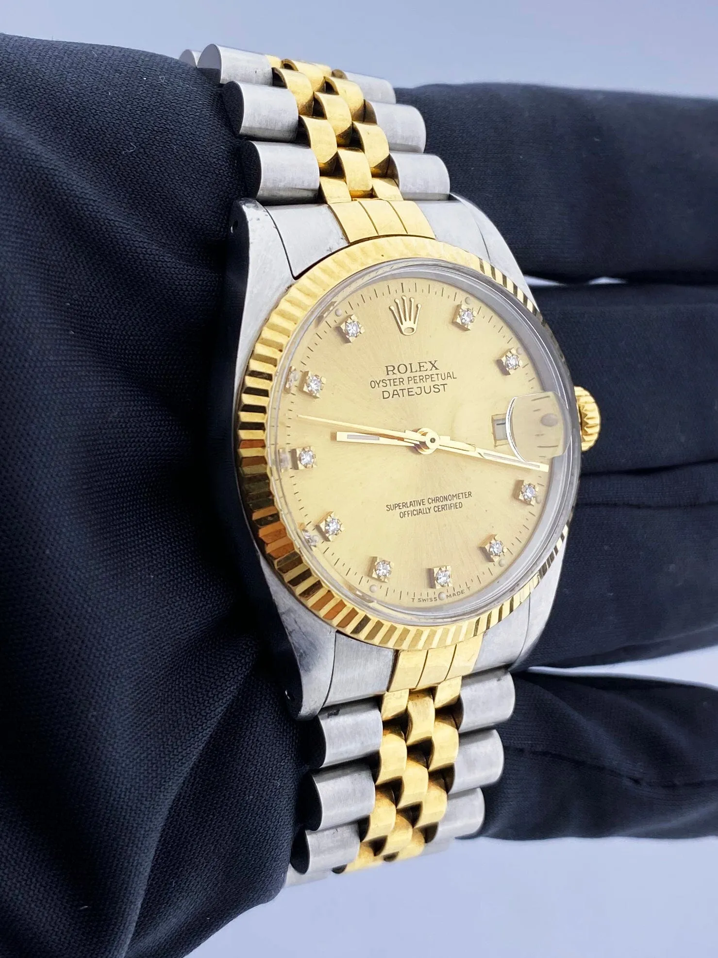 Rolex Datejust 16013 Diamond Dial Mens Watch Box Papers