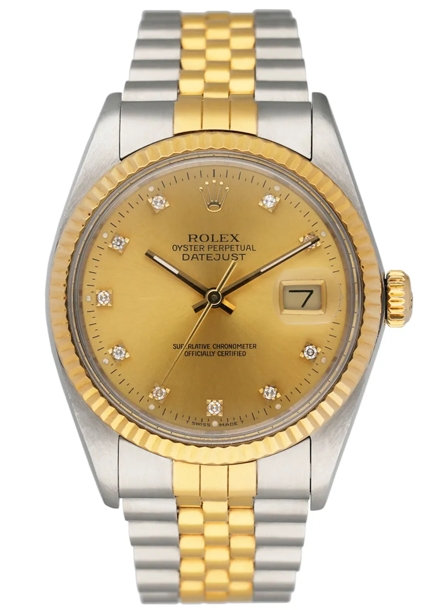 Rolex Datejust 16013 Diamond Dial Mens Watch