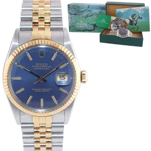 Rolex DateJust 16013 Two-Tone 18k Gold Steel Jubilee Blue Caseback Sticker Watch