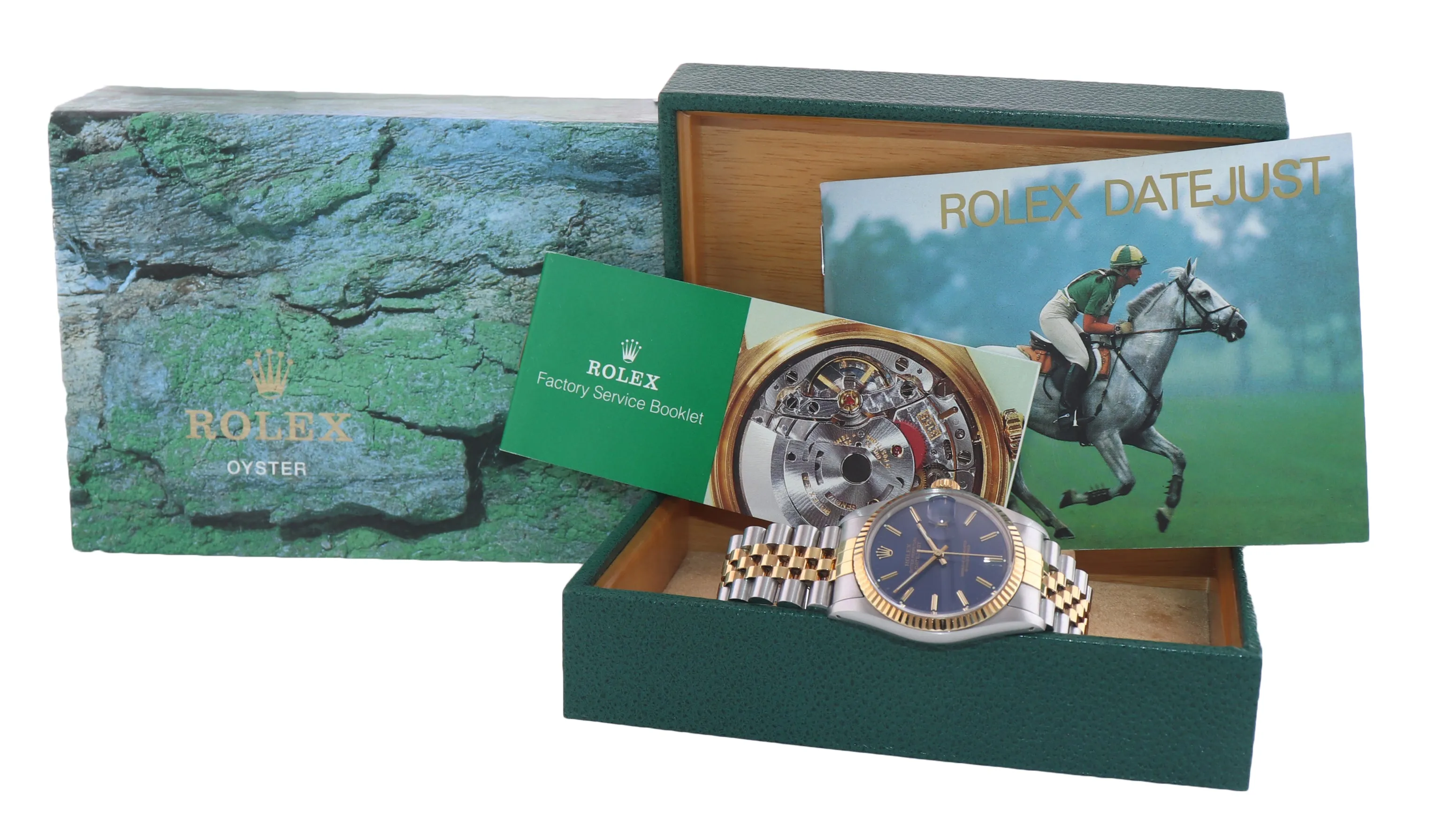 Rolex DateJust 16013 Two-Tone 18k Gold Steel Jubilee Blue Caseback Sticker Watch