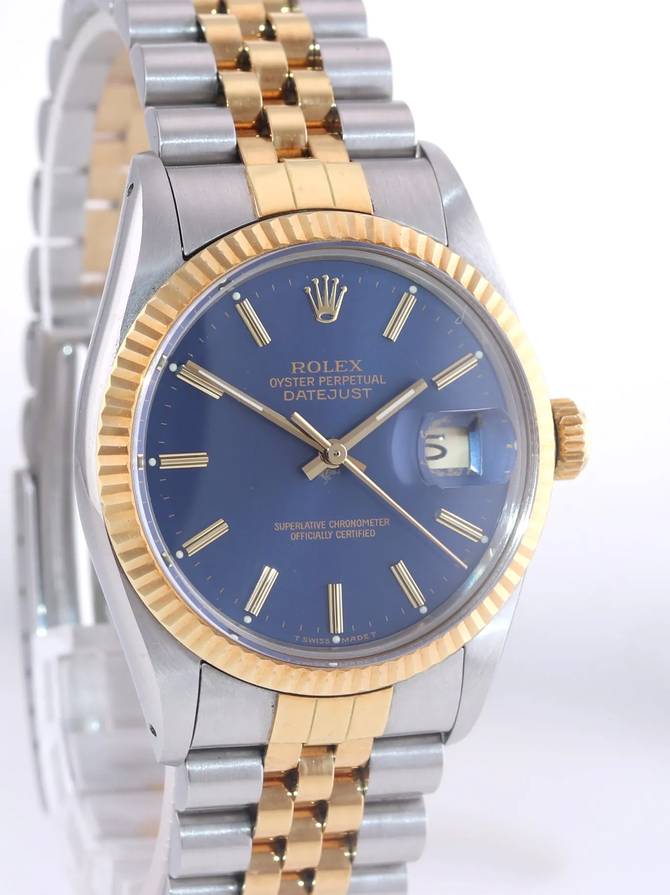 Rolex DateJust 16013 Two-Tone 18k Gold Steel Jubilee Blue Caseback Sticker Watch