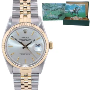 Rolex DateJust 16013 Two-Tone 18k Gold Steel Jubilee Silver Dial Watch Box