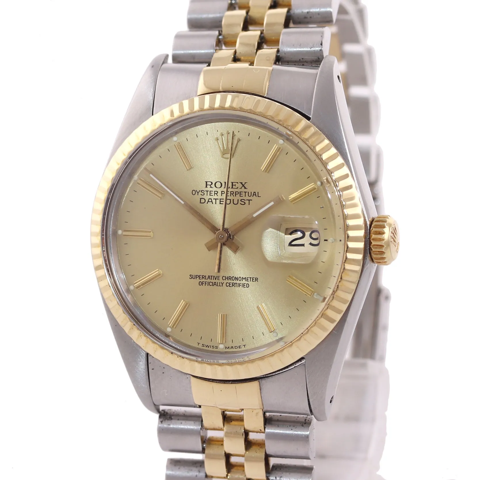 Rolex DateJust 16013 Two Tone Gold Steel Champagne Jubilee 18k Gold Steel Watch