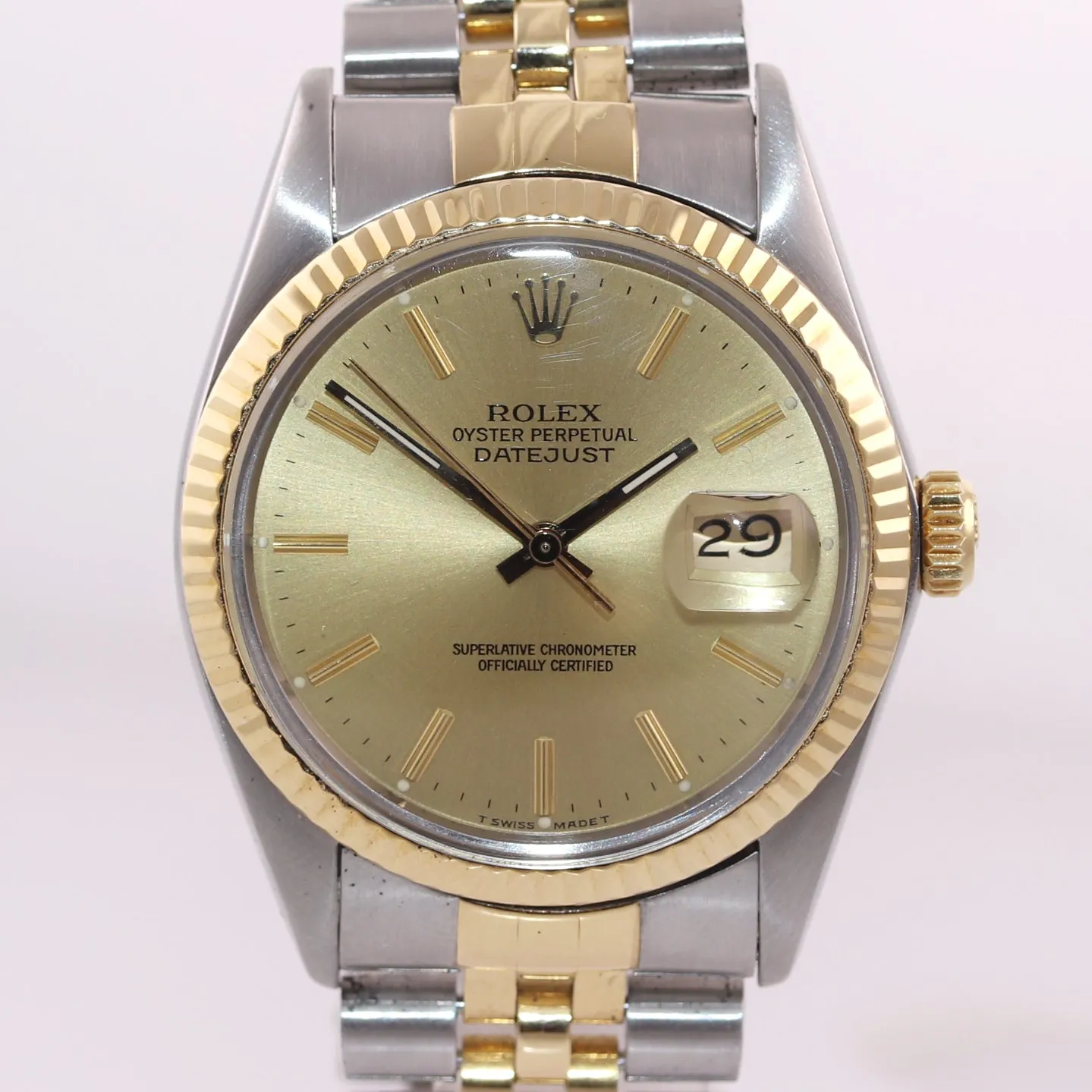 Rolex DateJust 16013 Two Tone Gold Steel Champagne Jubilee 18k Gold Steel Watch