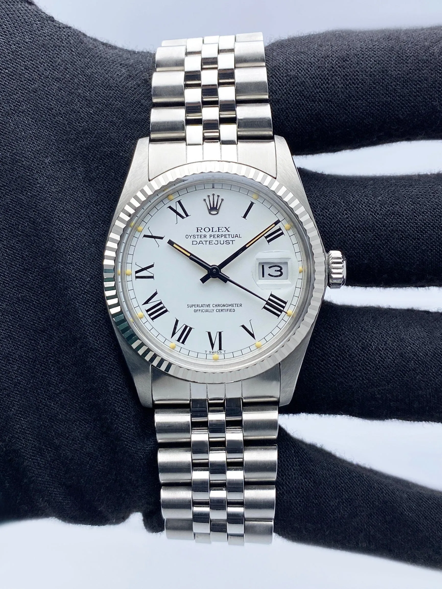 Rolex Datejust 16014 White Dial Mens Watch Box Papers