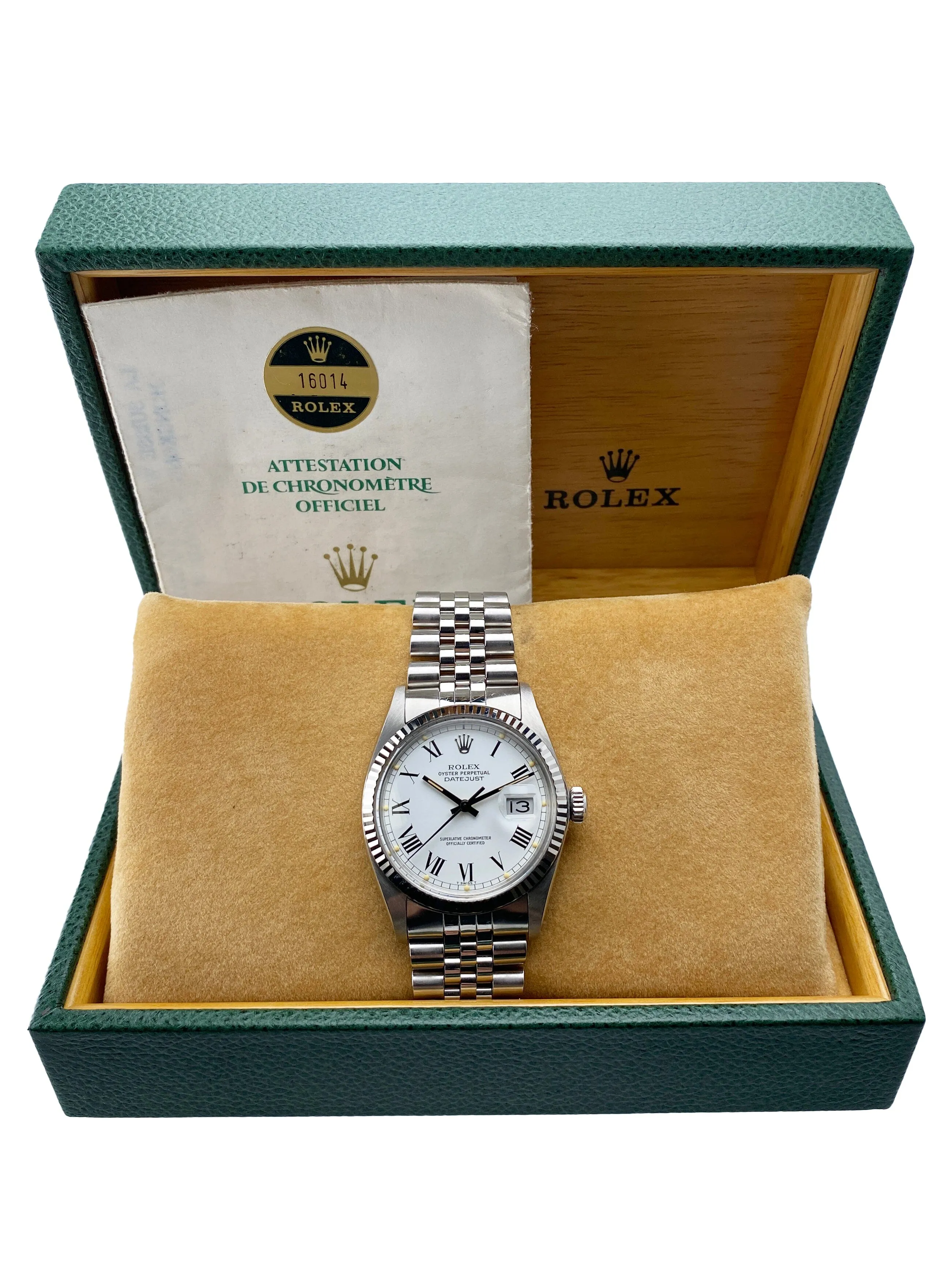Rolex Datejust 16014 White Dial Mens Watch Box Papers
