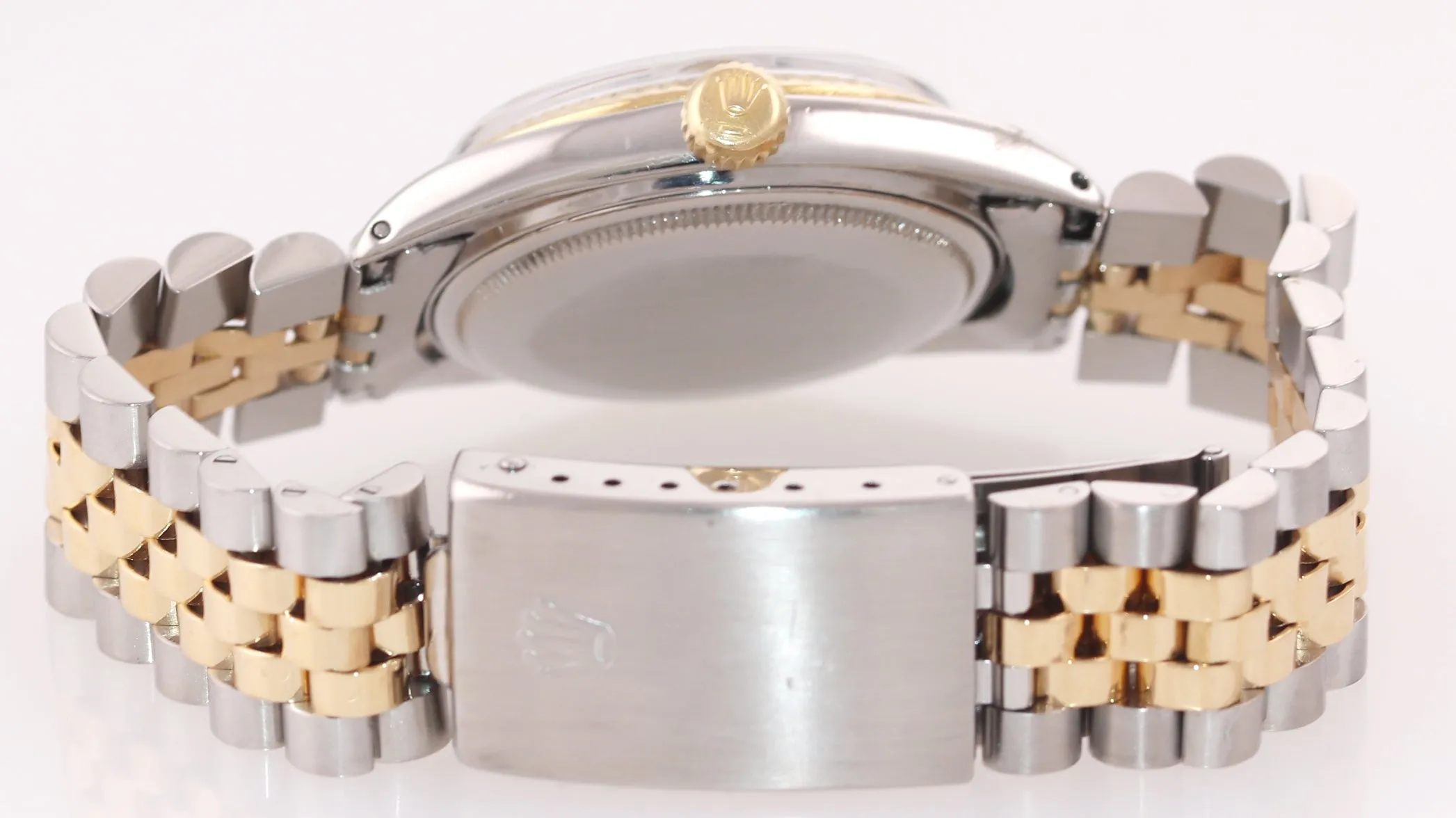 Rolex DateJust 1603 Steel Black Diamond Date Fluted 36mm Two Tone Gold Watch Box