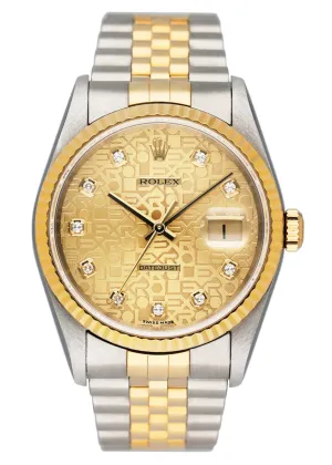 Rolex Datejust 16233 Anniversary Diamond Dial Mens Watch